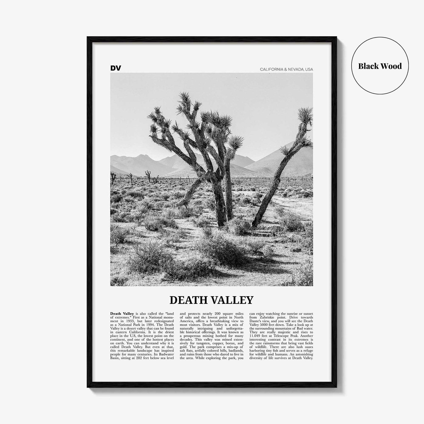 Death Valley Print Black and White No 1, Death Valley Wall Art, Death Valley Poster, Death Valley Photo, California, Nevada, USA