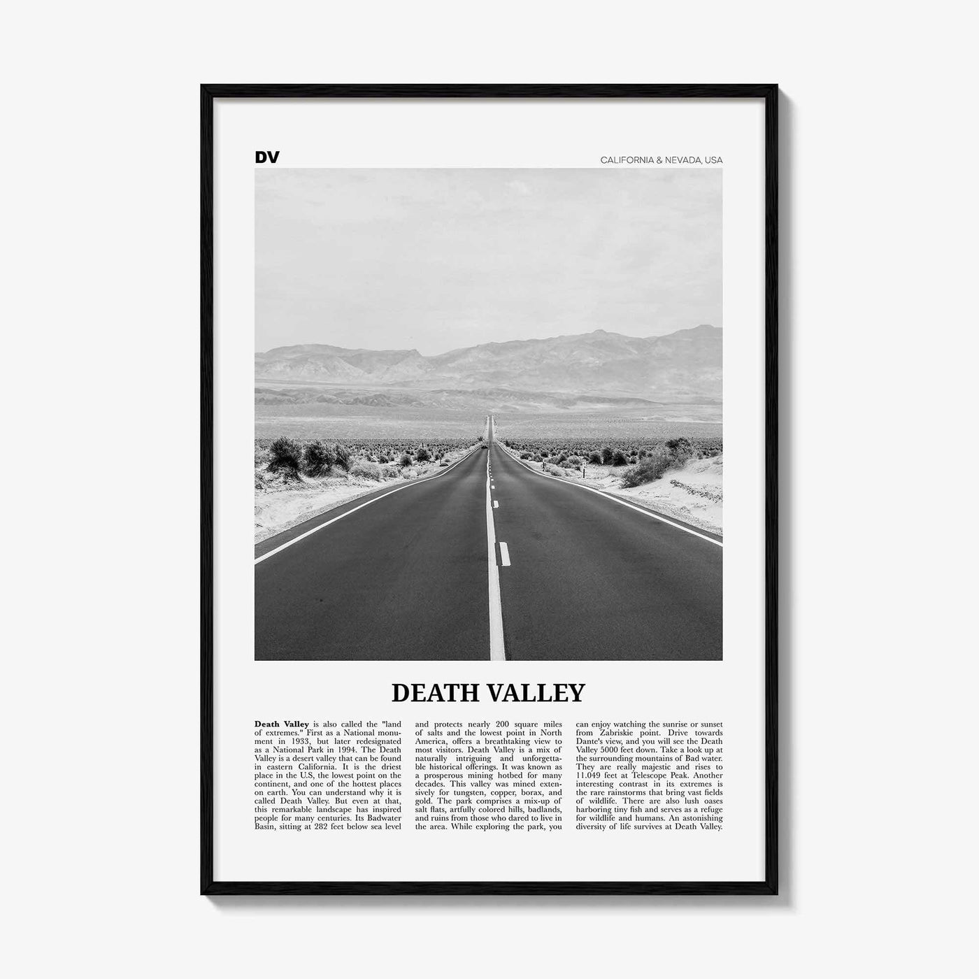 Death Valley Print Black and White No 2, Death Valley Wall Art, Death Valley Poster, Death Valley Photo, California, Nevada, USA