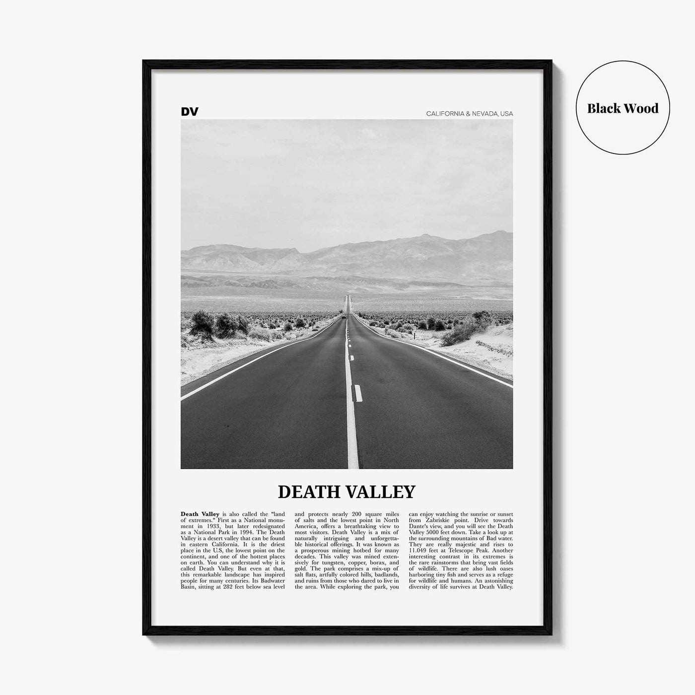 Death Valley Print Black and White No 2, Death Valley Wall Art, Death Valley Poster, Death Valley Photo, California, Nevada, USA