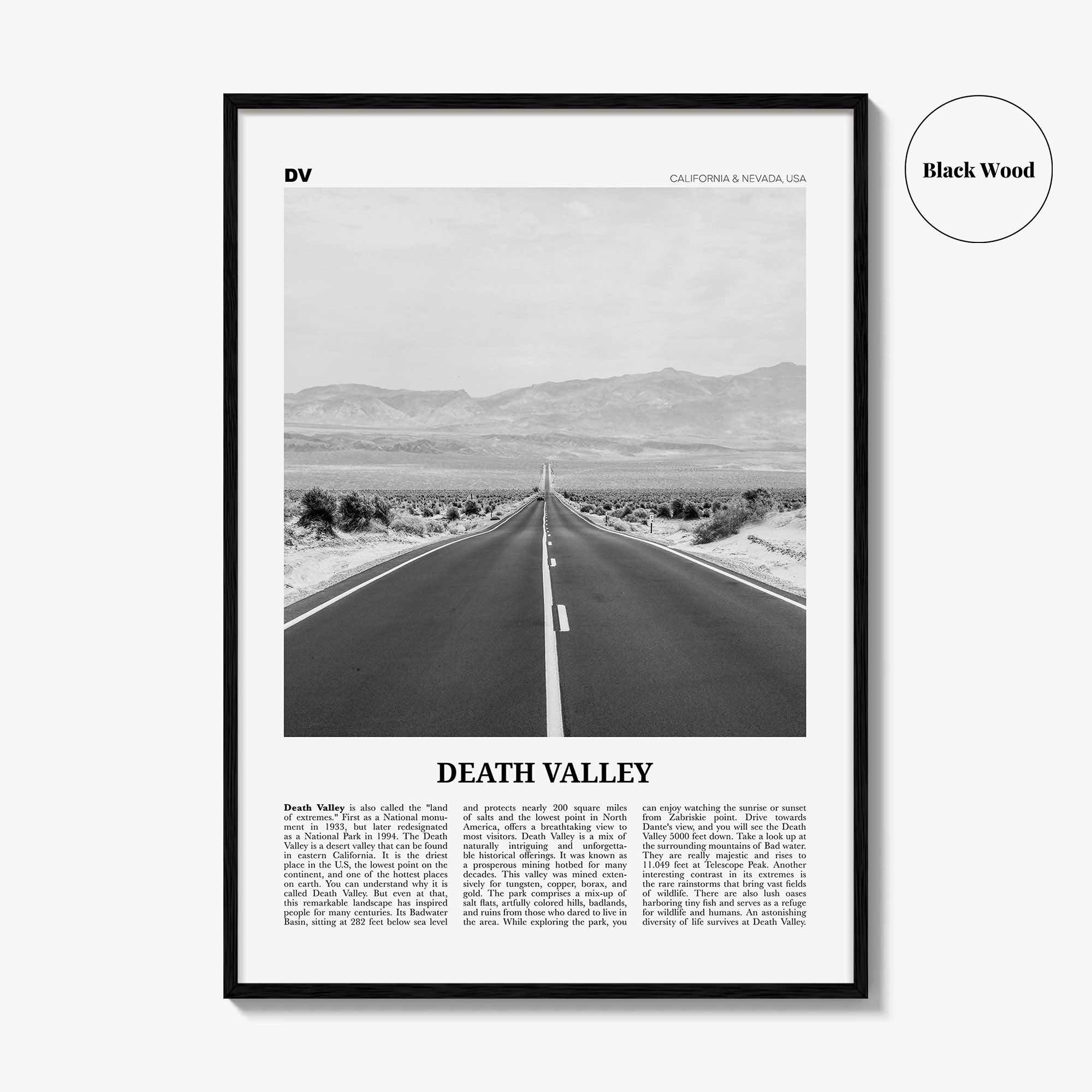 Death Valley Print Black and White No 2, Death Valley Wall Art, Death Valley Poster, Death Valley Photo, California, Nevada, USA