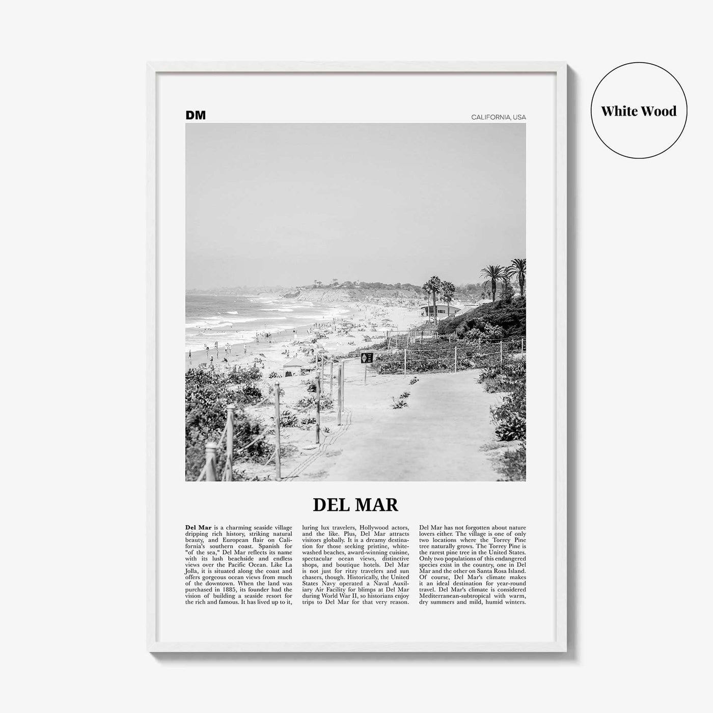 Del Mar Print Black and White No 1, Del Mar Wall Art, Del Mar Poster, Del Mar Photo, Del Mar Decor, California, USA, United States