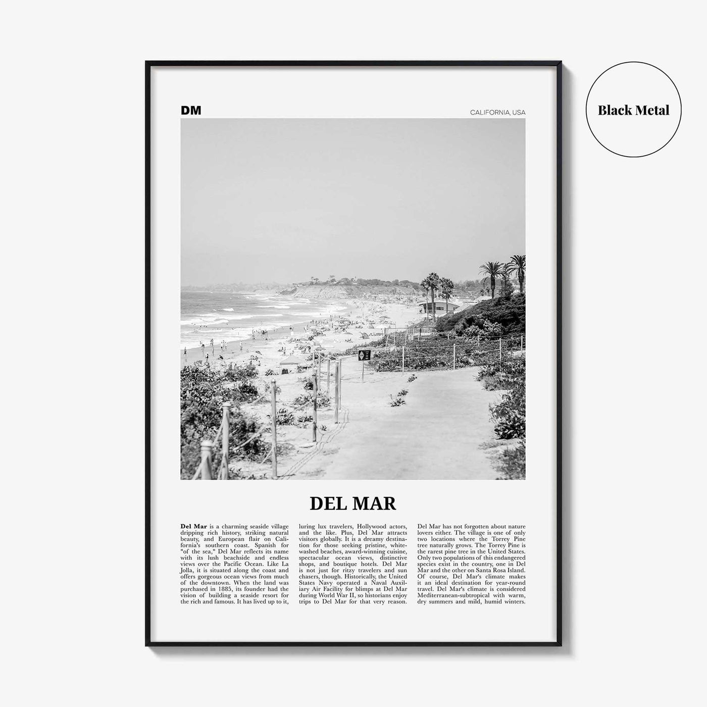 Del Mar Print Black and White No 1, Del Mar Wall Art, Del Mar Poster, Del Mar Photo, Del Mar Decor, California, USA, United States