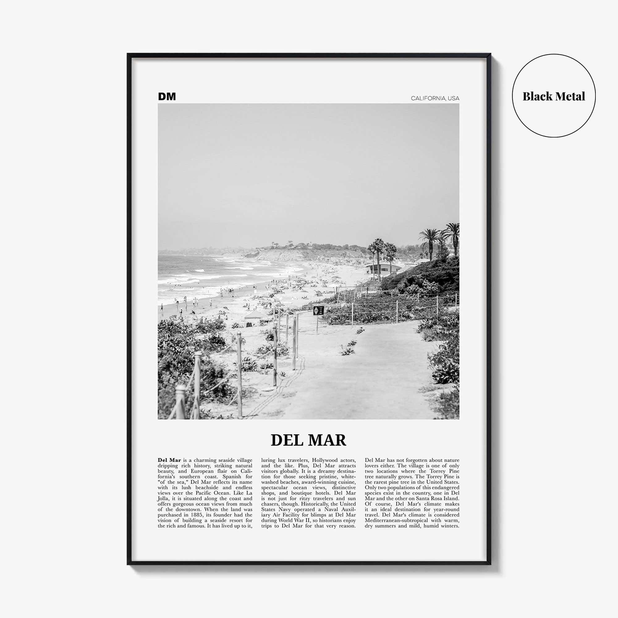 Del Mar Print Black and White No 1, Del Mar Wall Art, Del Mar Poster, Del Mar Photo, Del Mar Decor, California, USA, United States