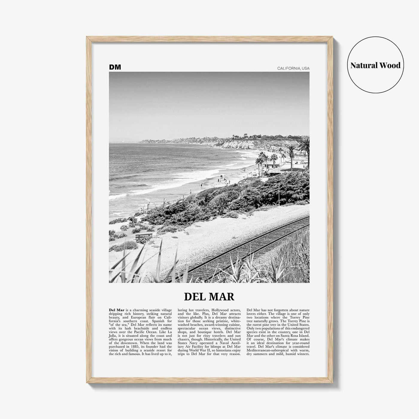 Del Mar Print Black and White No 2, Del Mar Wall Art, Del Mar Poster, Del Mar Photo, Del Mar Decor, California, USA, United States