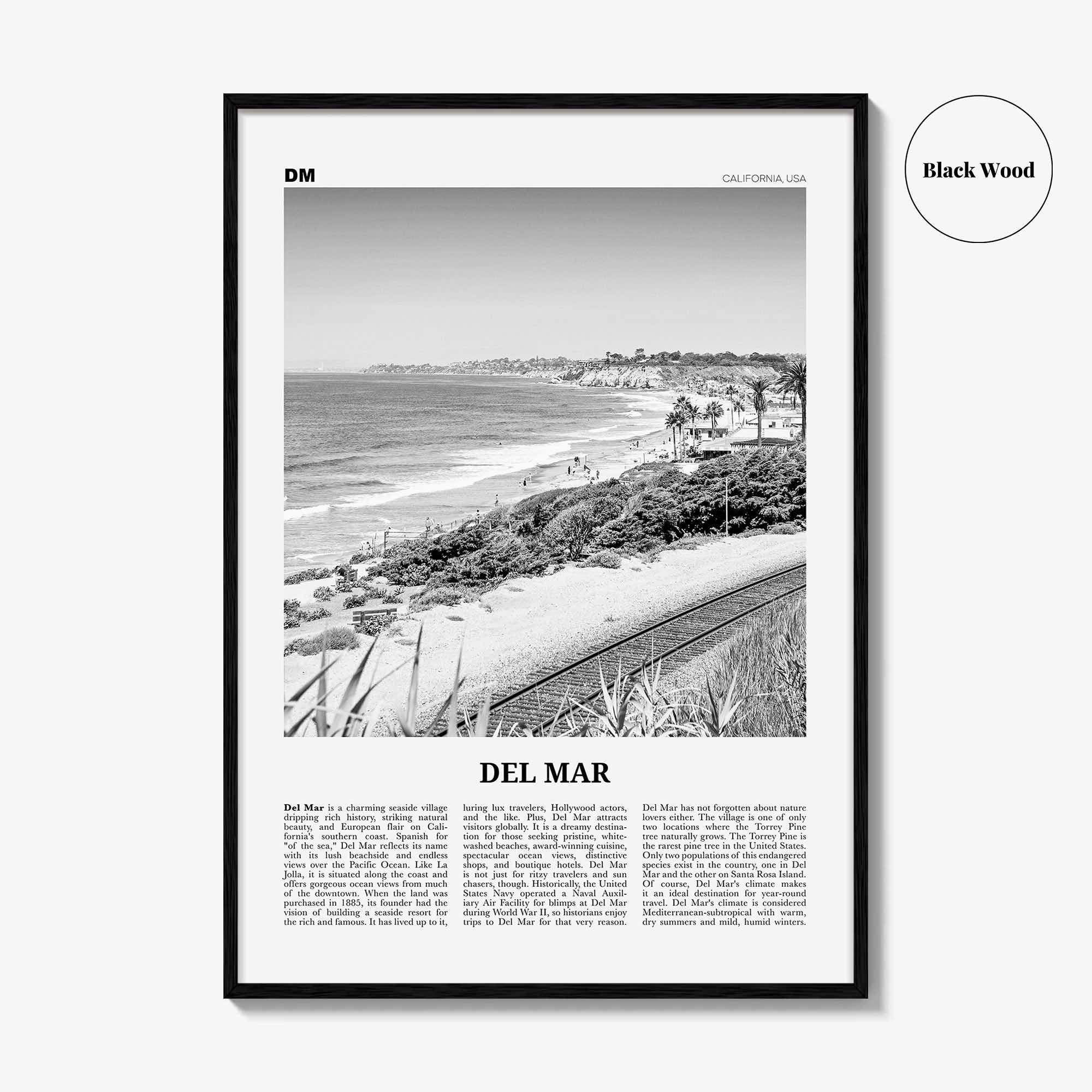 Del Mar Print Black and White No 2, Del Mar Wall Art, Del Mar Poster, Del Mar Photo, Del Mar Decor, California, USA, United States