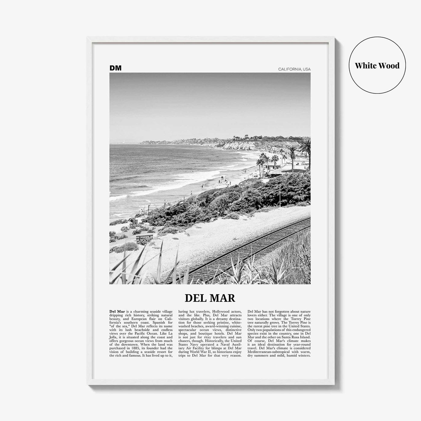 Del Mar Print Black and White No 2, Del Mar Wall Art, Del Mar Poster, Del Mar Photo, Del Mar Decor, California, USA, United States