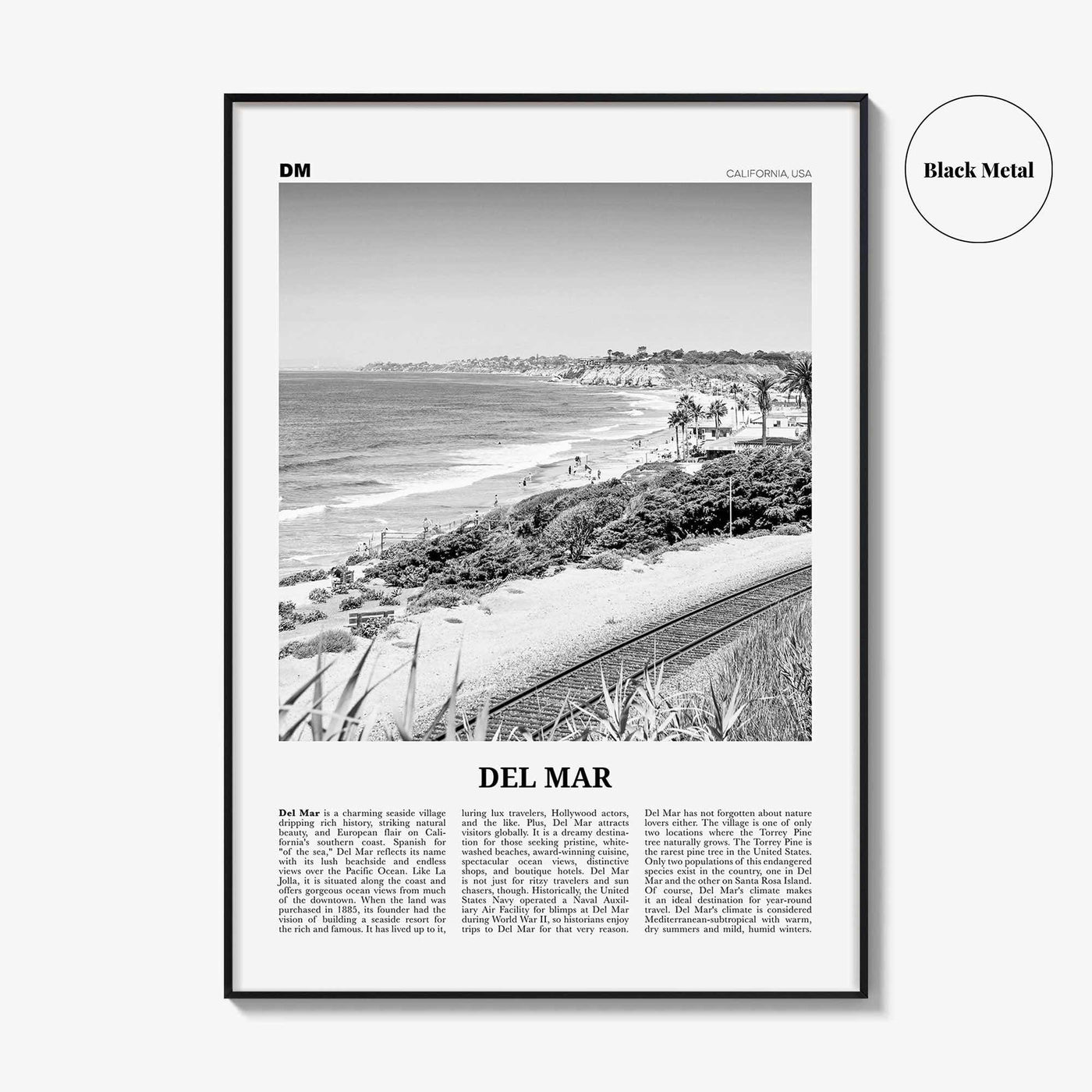 Del Mar Print Black and White No 2, Del Mar Wall Art, Del Mar Poster, Del Mar Photo, Del Mar Decor, California, USA, United States