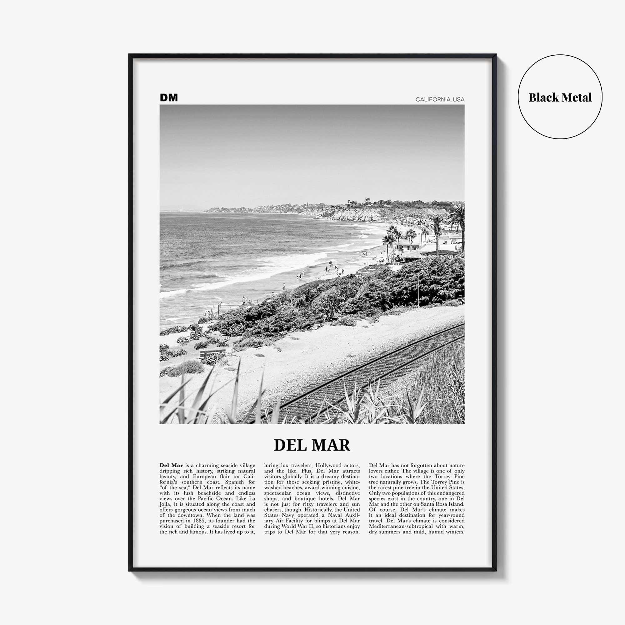 Del Mar Print Black and White No 2, Del Mar Wall Art, Del Mar Poster, Del Mar Photo, Del Mar Decor, California, USA, United States