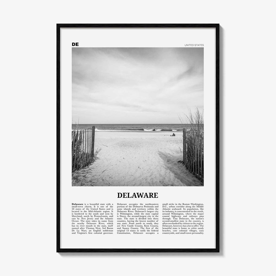 Delaware Print Black and White No 1, Delaware Wall Art, Delaware Poster, Delaware Photo, Delaware Wall Décor, Delaware Map, United States