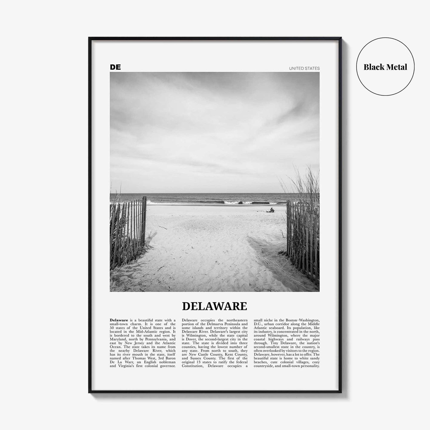 Delaware Print Black and White No 1, Delaware Wall Art, Delaware Poster, Delaware Photo, Delaware Wall Décor, Delaware Map, United States