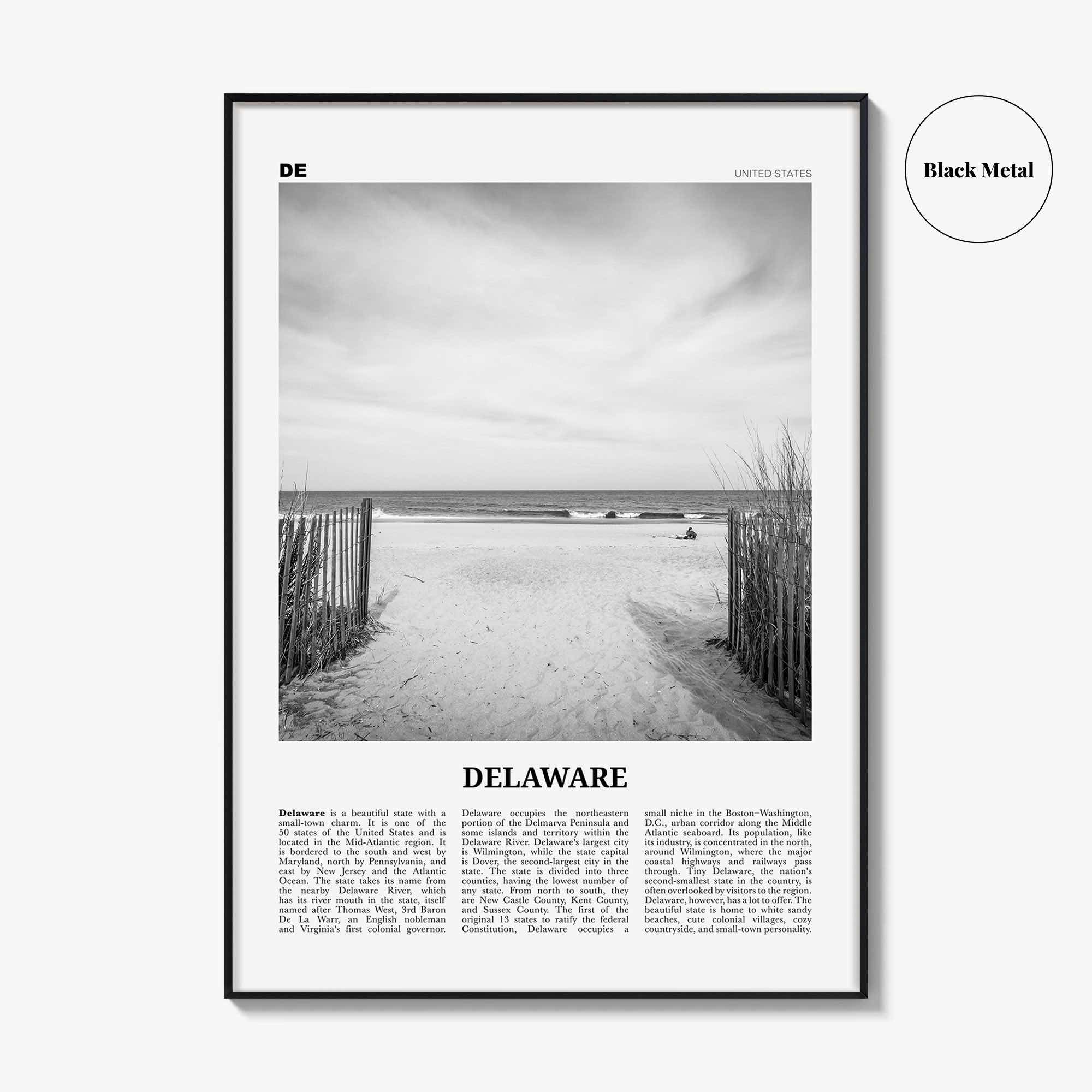 Delaware Print Black and White No 1, Delaware Wall Art, Delaware Poster, Delaware Photo, Delaware Wall Décor, Delaware Map, United States