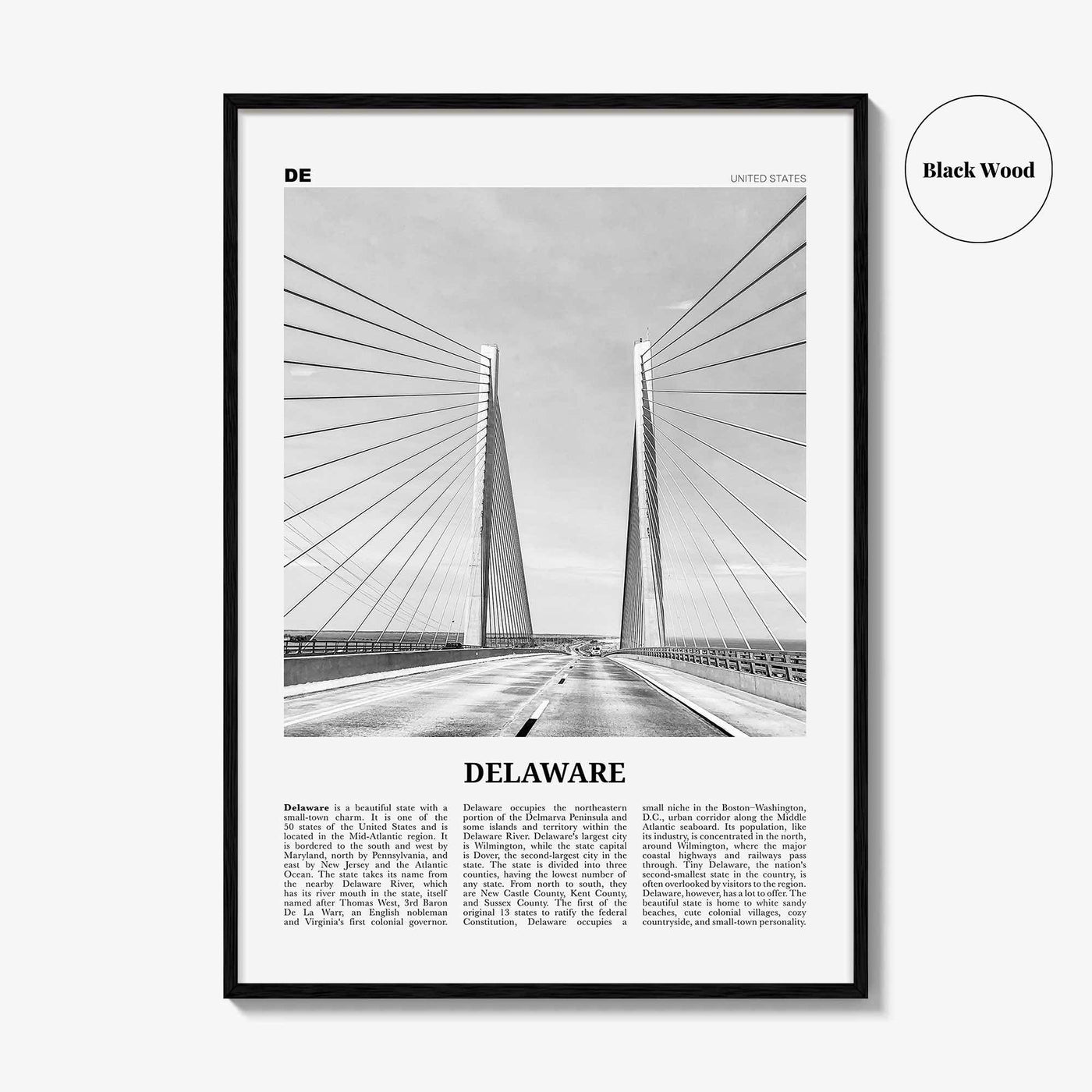 Delaware Print Black and White No 2, Delaware Wall Art, Delaware Poster, Delaware Photo, Delaware Wall Decor, USA, United States