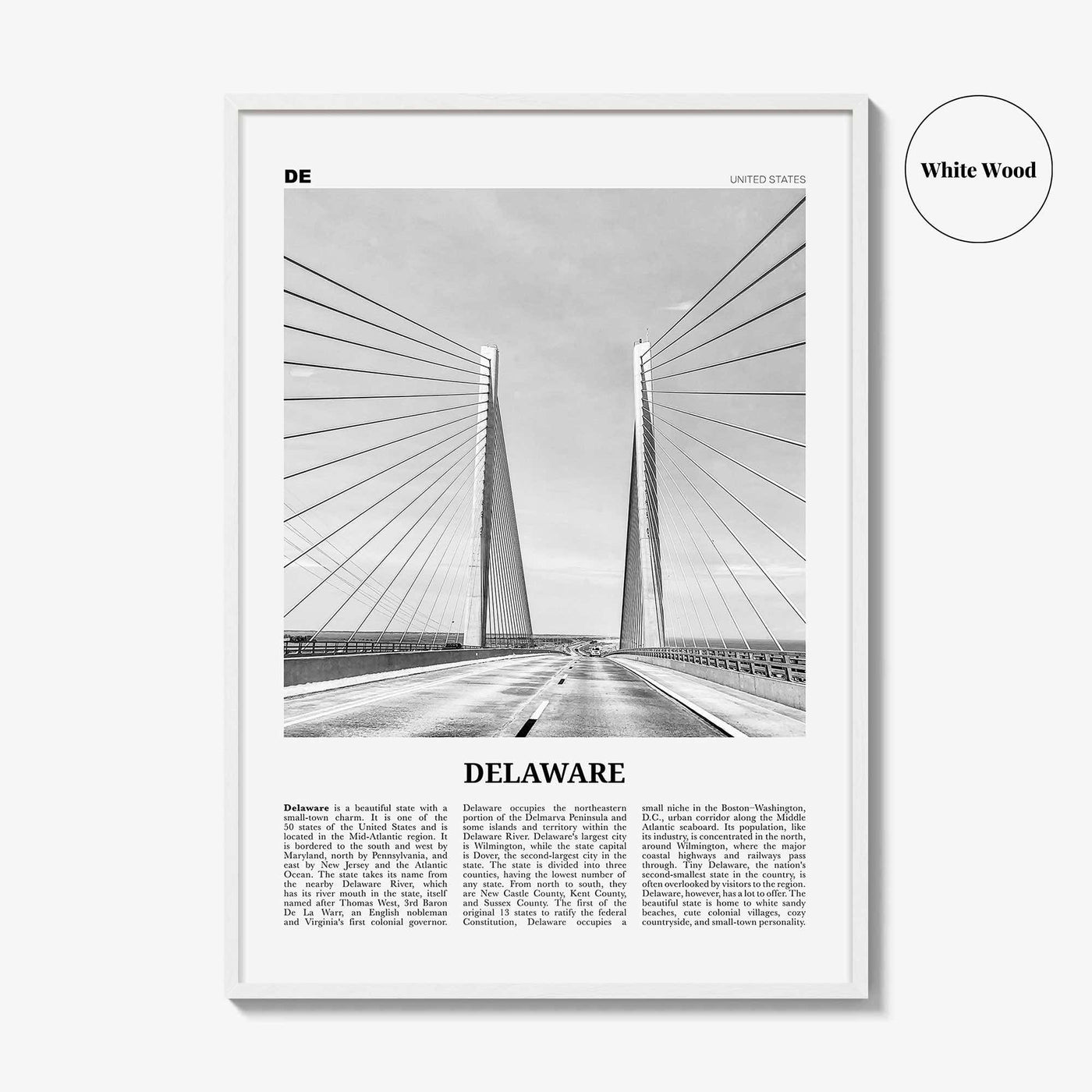 Delaware Print Black and White No 2, Delaware Wall Art, Delaware Poster, Delaware Photo, Delaware Wall Decor, USA, United States