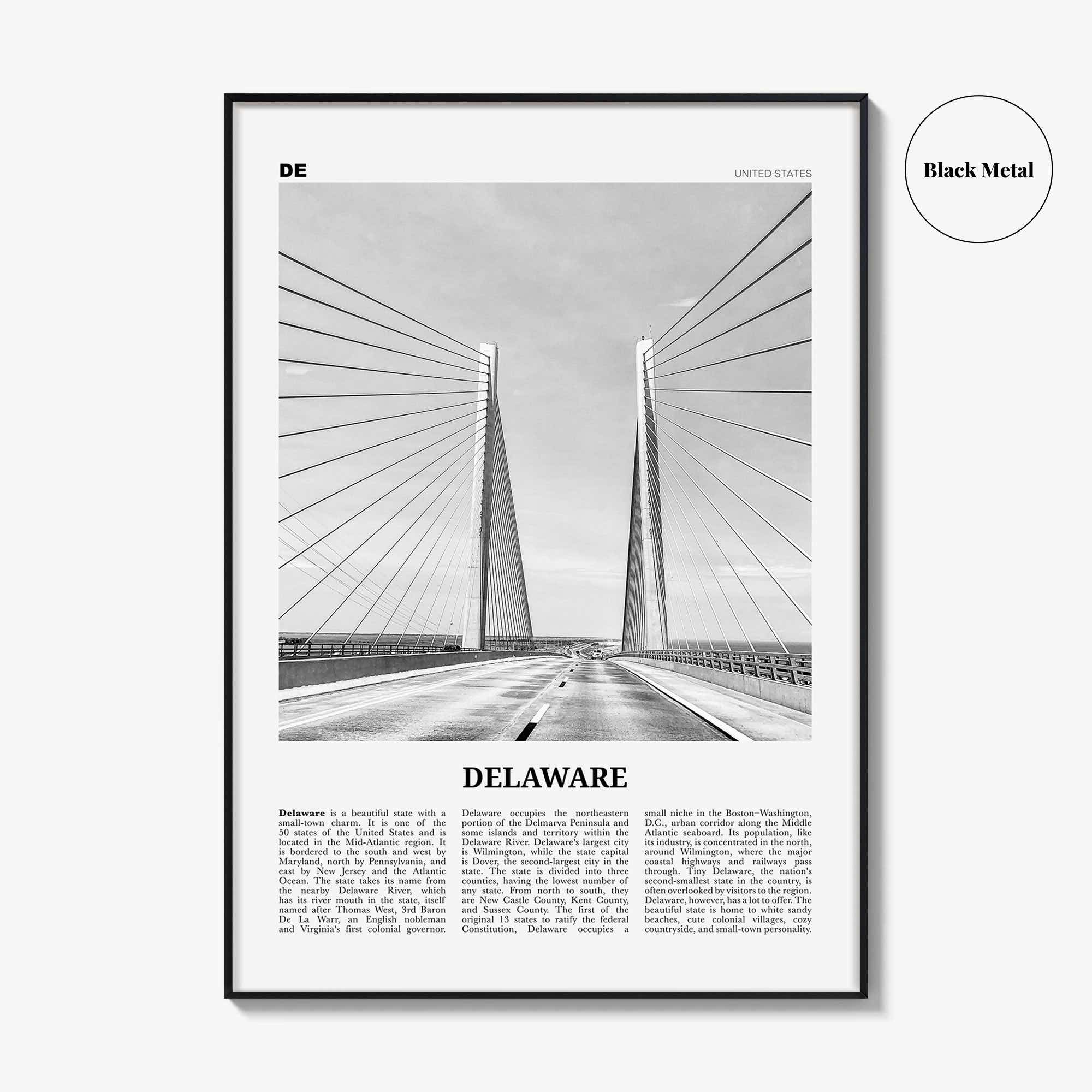 Delaware Print Black and White No 2, Delaware Wall Art, Delaware Poster, Delaware Photo, Delaware Wall Decor, USA, United States