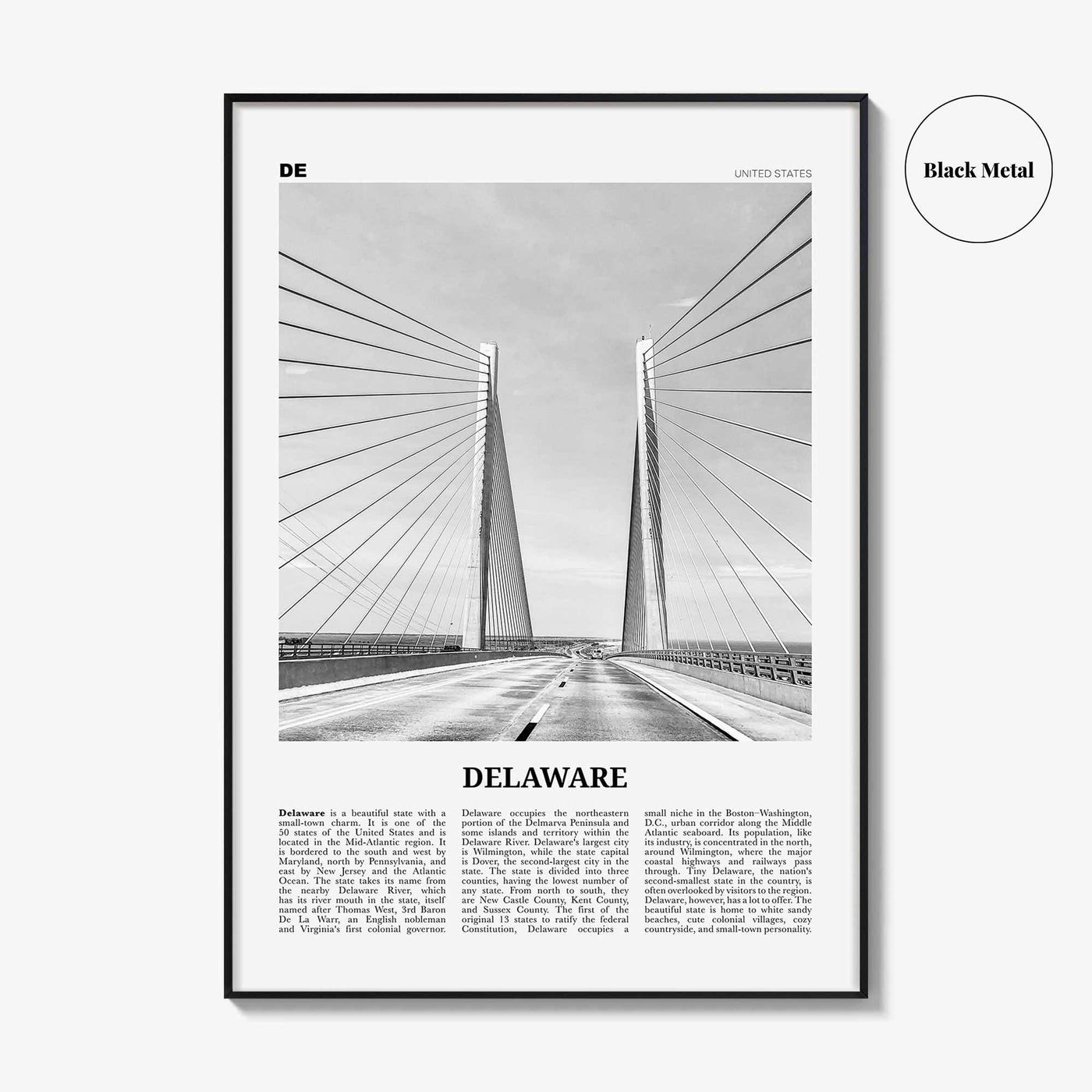 Delaware Print Black and White No 2, Delaware Wall Art, Delaware Poster, Delaware Photo, Delaware Wall Decor, USA, United States