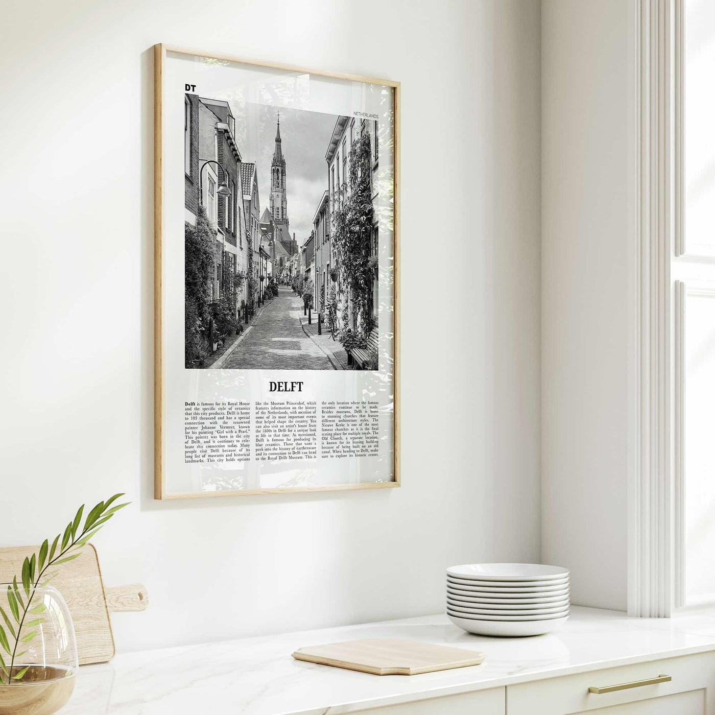 Delft Print Black and White, Delft Wall Art, Delft Poster, Delft Photo, Delft Wall Décor, Delft Map, Netherlands