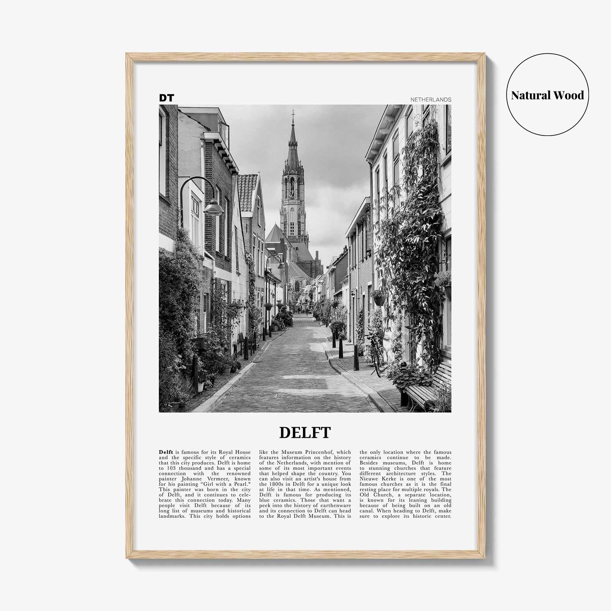 Delft Print Black and White, Delft Wall Art, Delft Poster, Delft Photo, Delft Wall Décor, Delft Map, Netherlands
