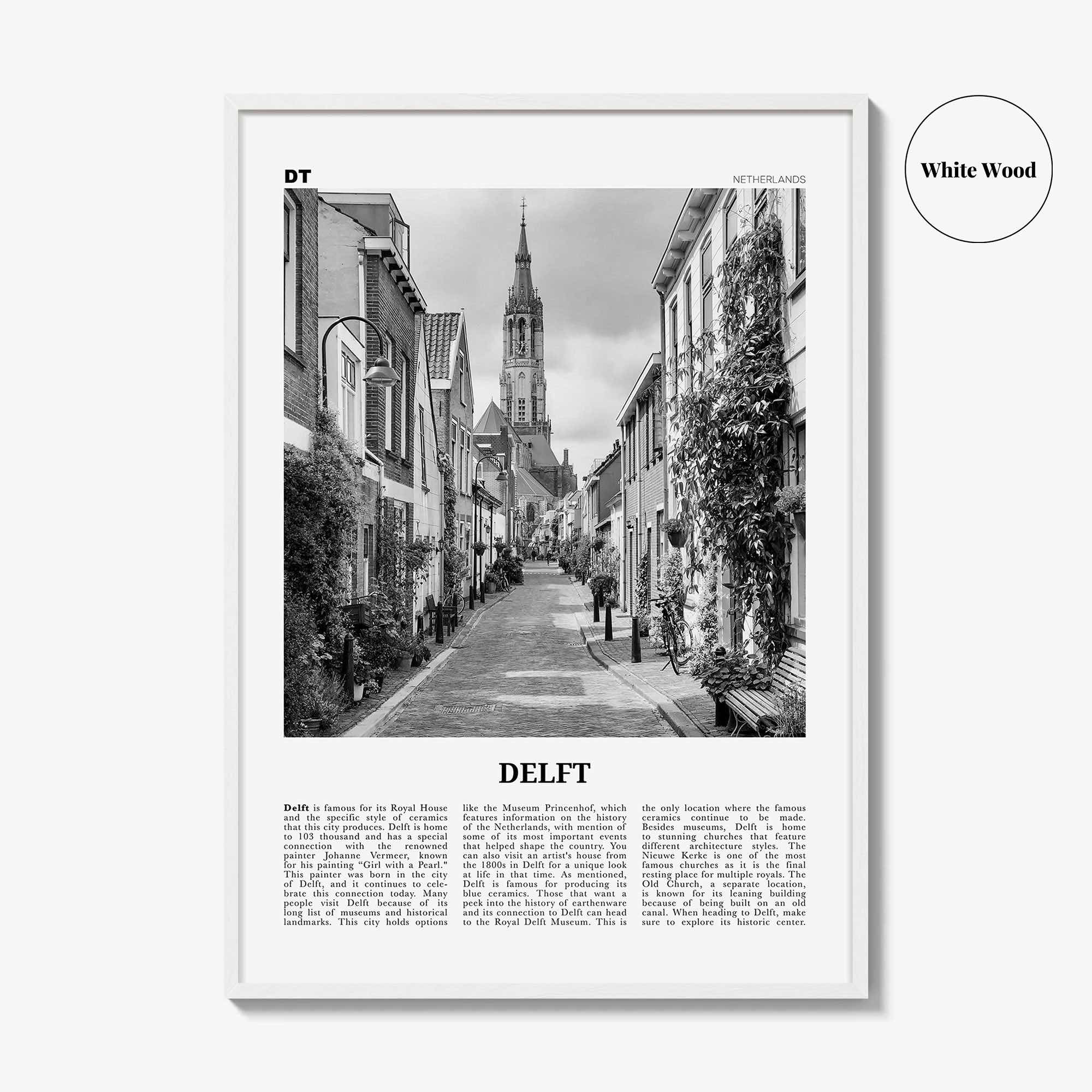 Delft Print Black and White, Delft Wall Art, Delft Poster, Delft Photo, Delft Wall Décor, Delft Map, Netherlands