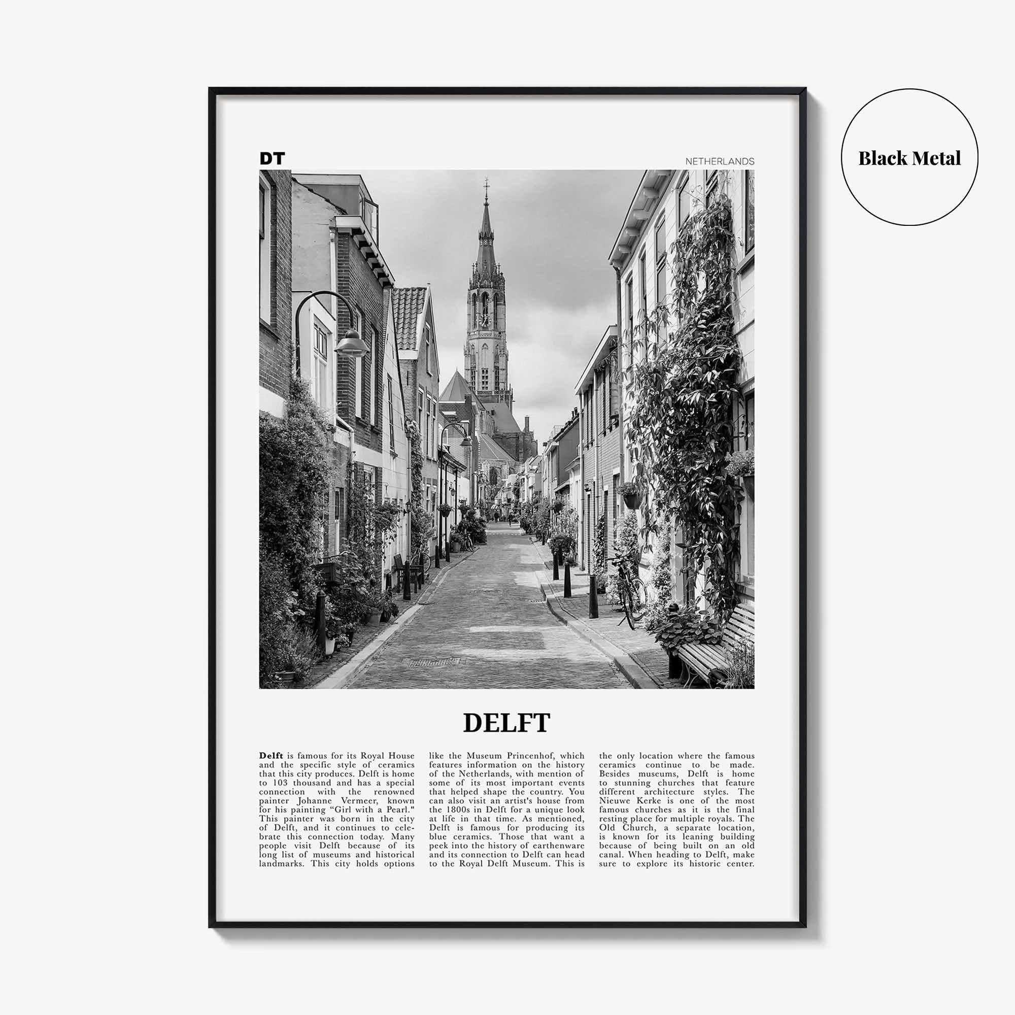 Delft Print Black and White, Delft Wall Art, Delft Poster, Delft Photo, Delft Wall Décor, Delft Map, Netherlands