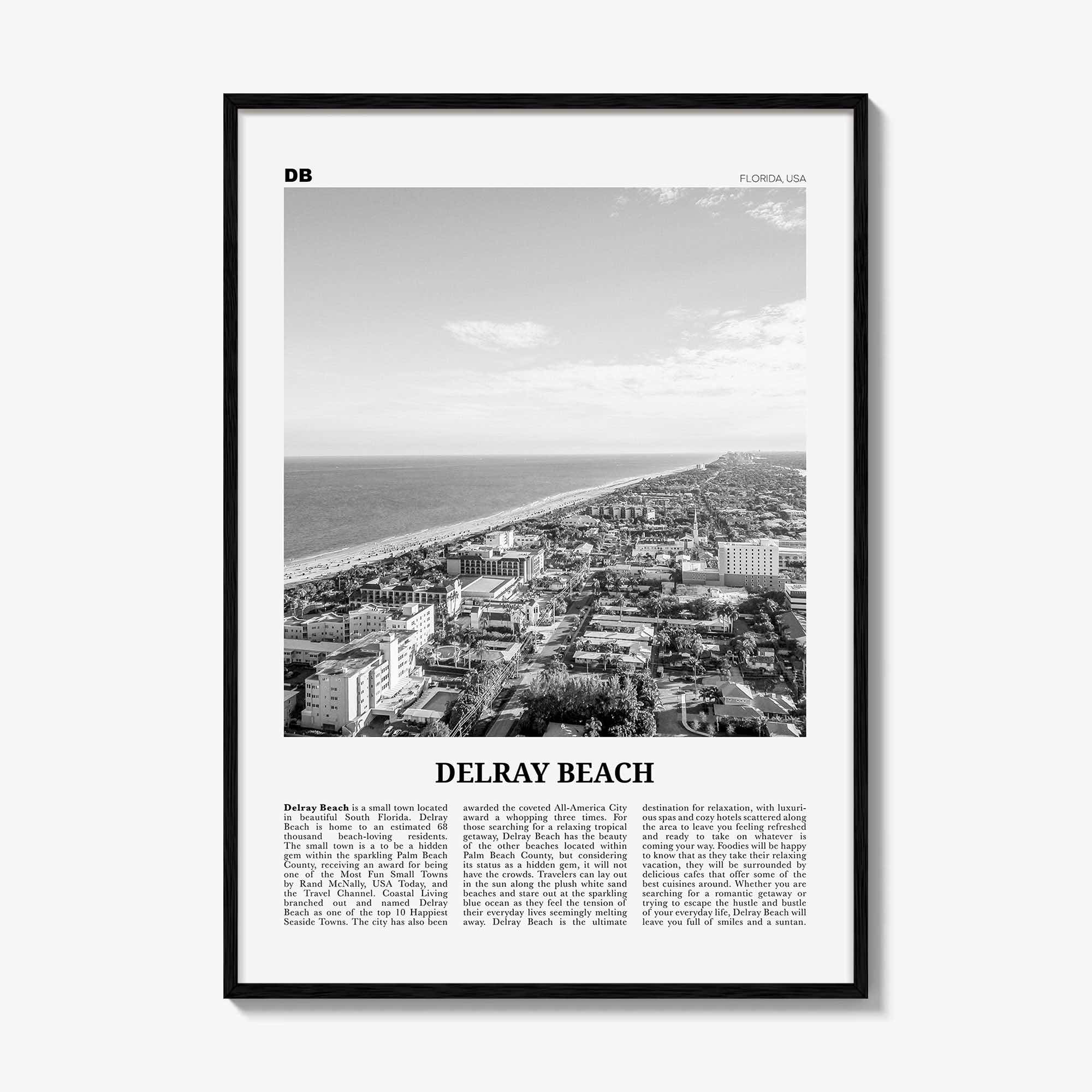 Delray Beach Print Black and White, Delray Beach Wall Art, Delray Beach Poster, Delray Beach Photo, Florida, USA, United States