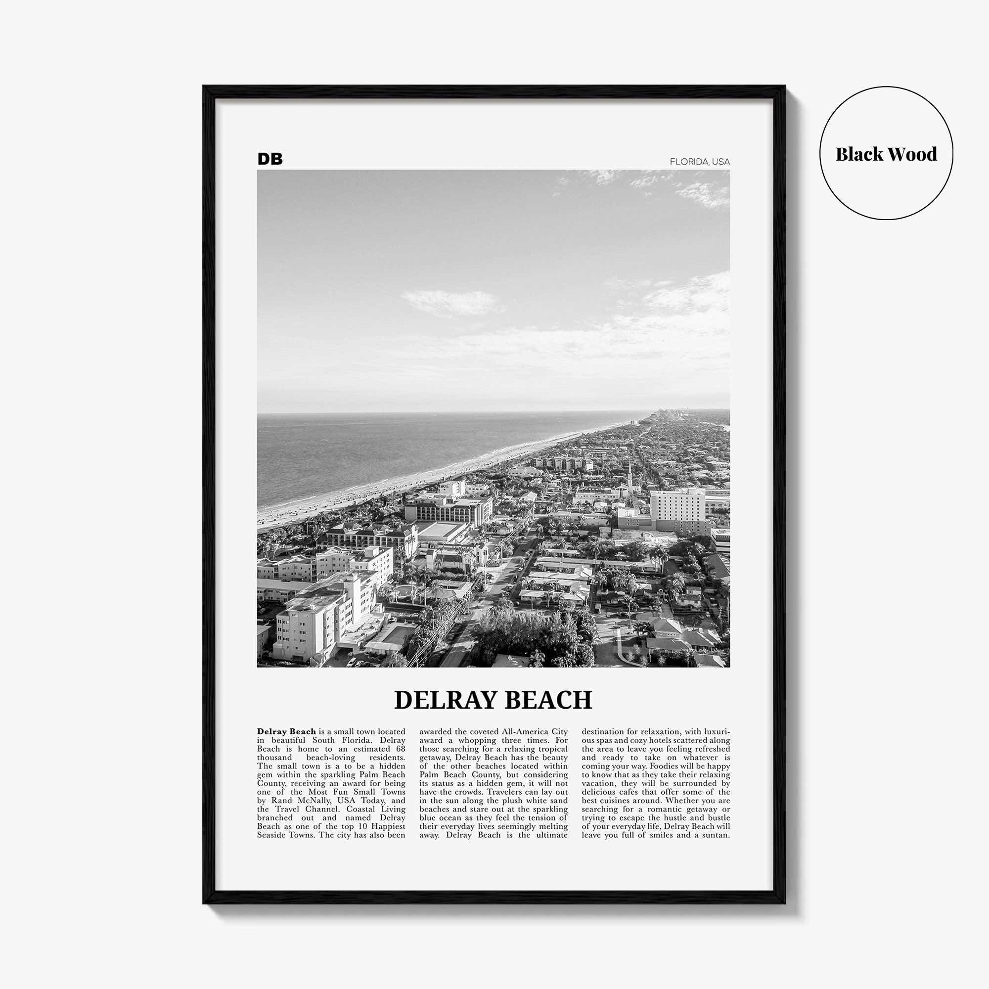 Delray Beach Print Black and White, Delray Beach Wall Art, Delray Beach Poster, Delray Beach Photo, Florida, USA, United States