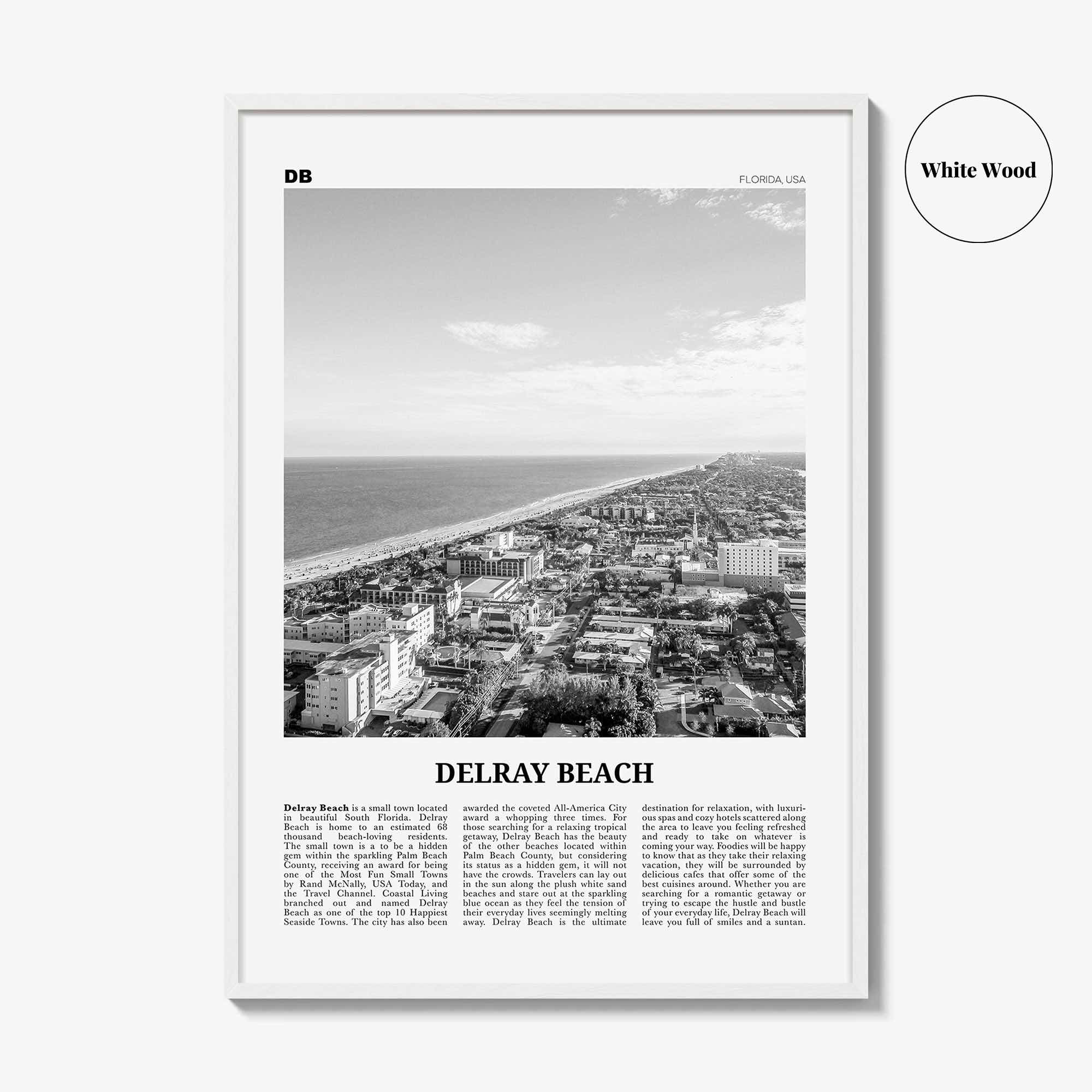 Delray Beach Print Black and White, Delray Beach Wall Art, Delray Beach Poster, Delray Beach Photo, Florida, USA, United States