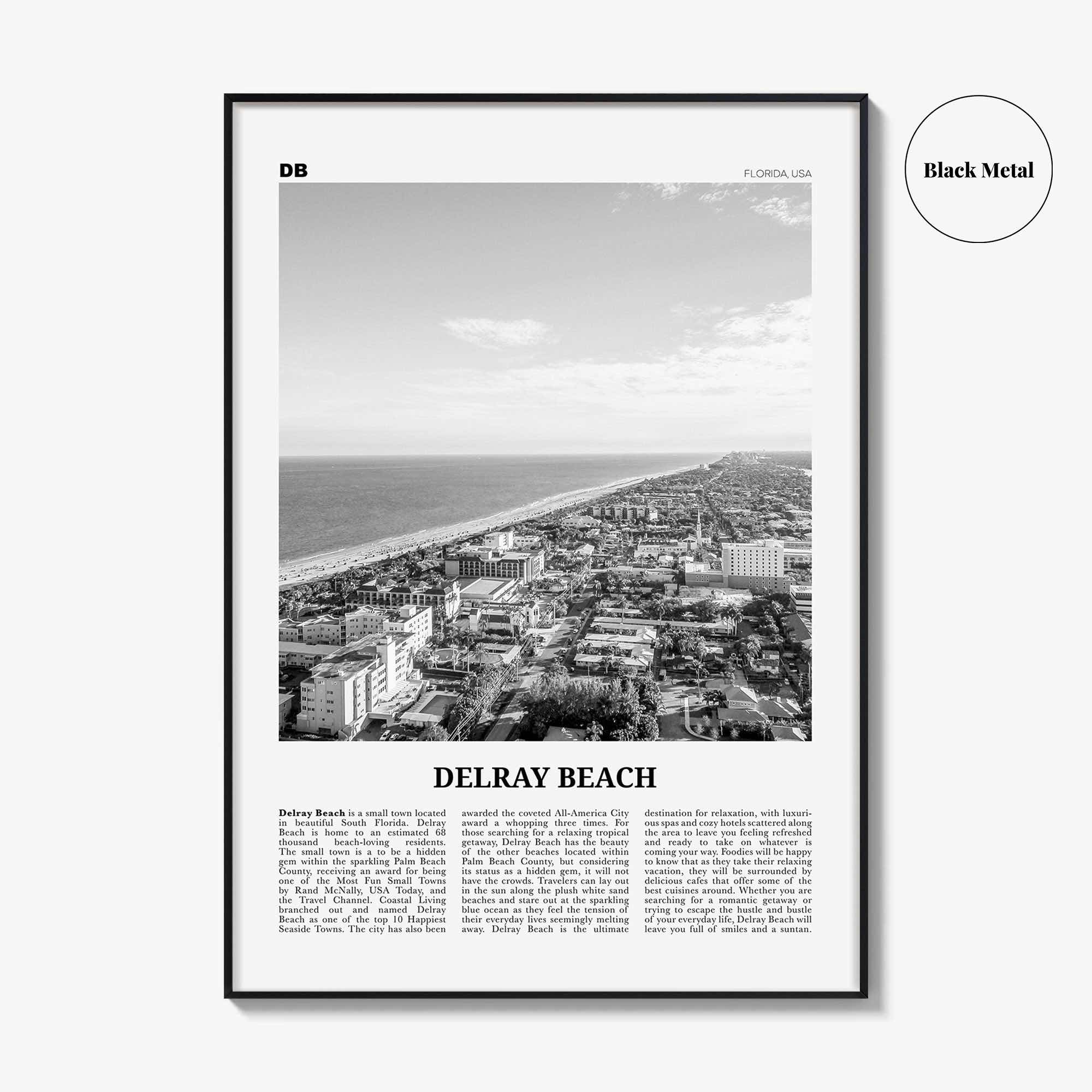Delray Beach Print Black and White, Delray Beach Wall Art, Delray Beach Poster, Delray Beach Photo, Florida, USA, United States