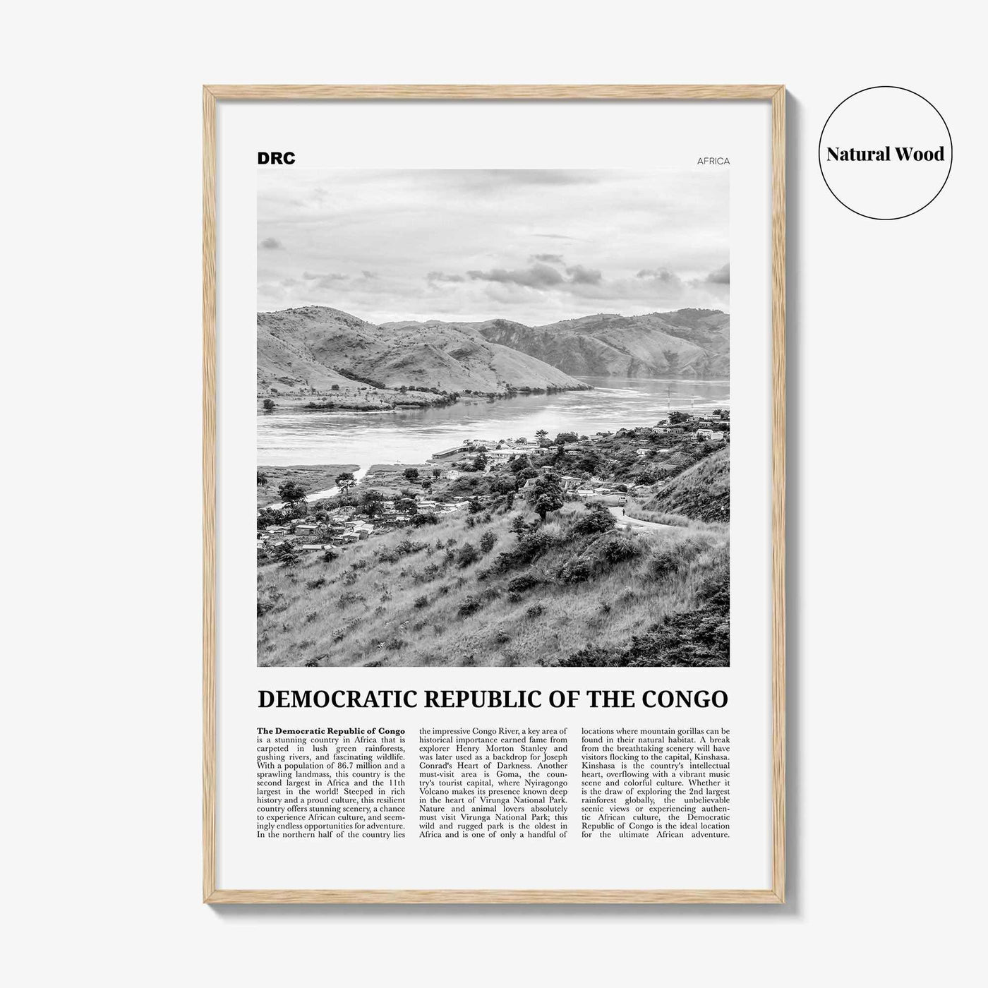 Democratic Republic of the Congo Print Black and White, Congo Wall Art, Congo Poster, Congo Photo, Congo Wall Decor, Africa Poster Print