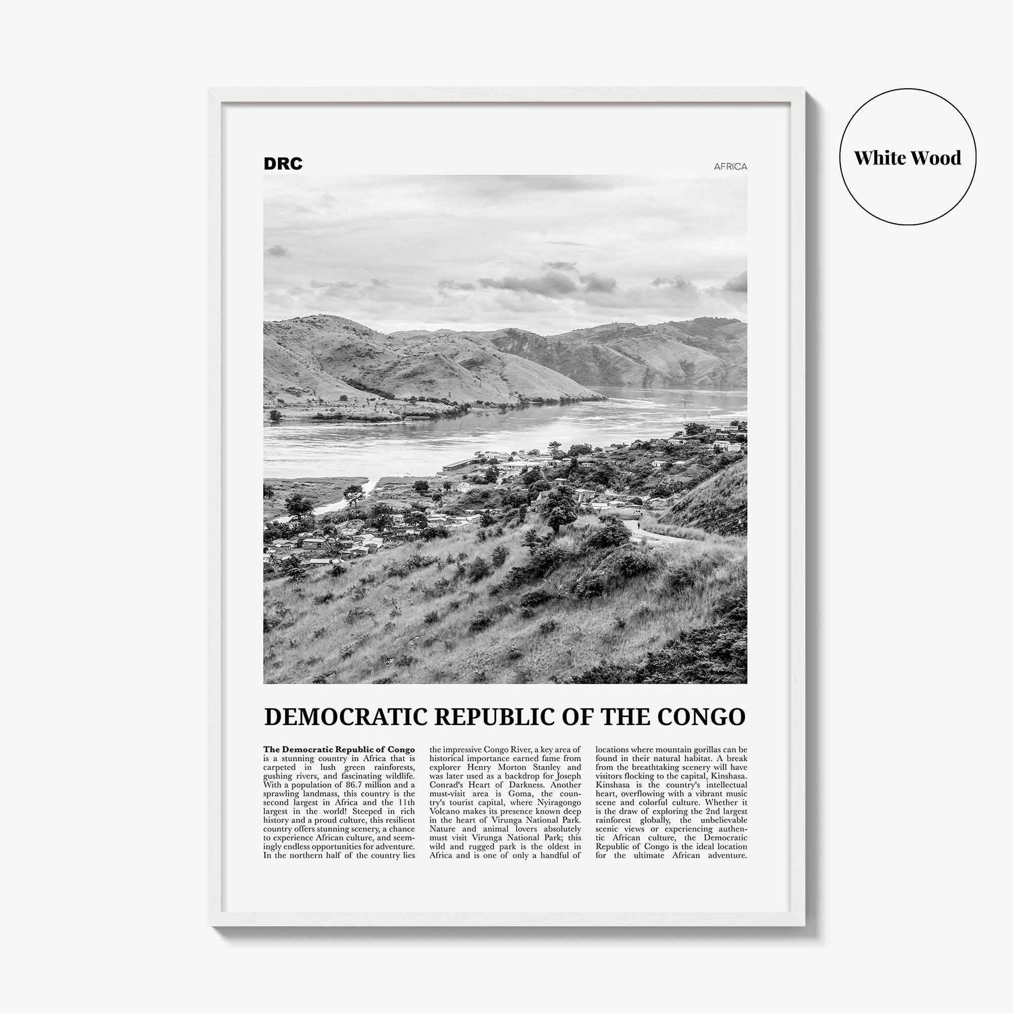 Democratic Republic of the Congo Print Black and White, Congo Wall Art, Congo Poster, Congo Photo, Congo Wall Decor, Africa Poster Print