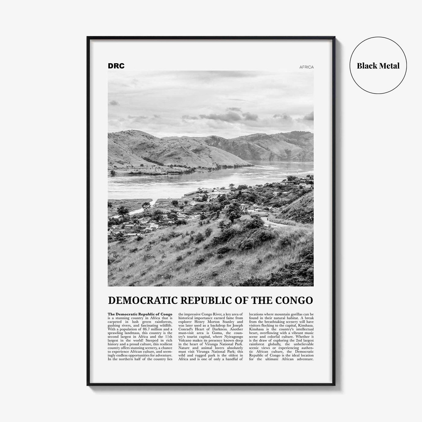 Democratic Republic of the Congo Print Black and White, Congo Wall Art, Congo Poster, Congo Photo, Congo Wall Decor, Africa Poster Print