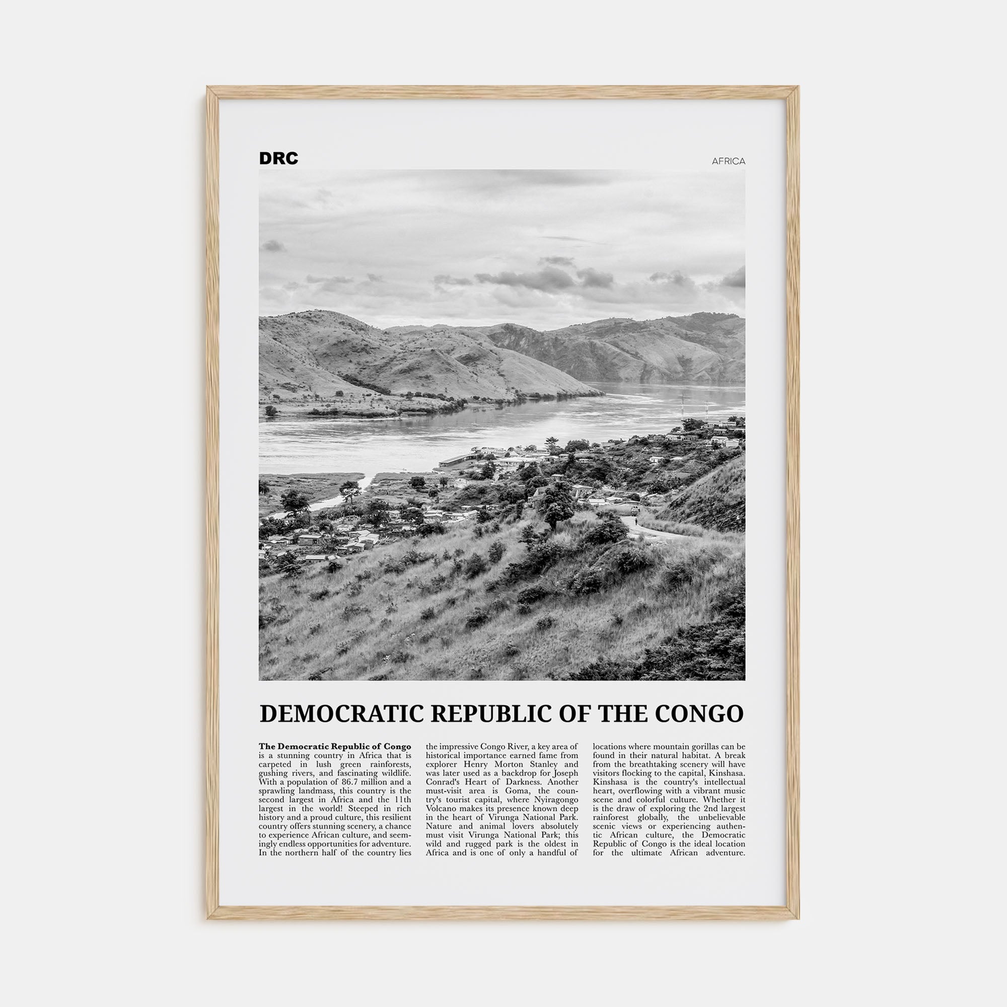 Democratic Republic of the Congo Travel B&W Poster