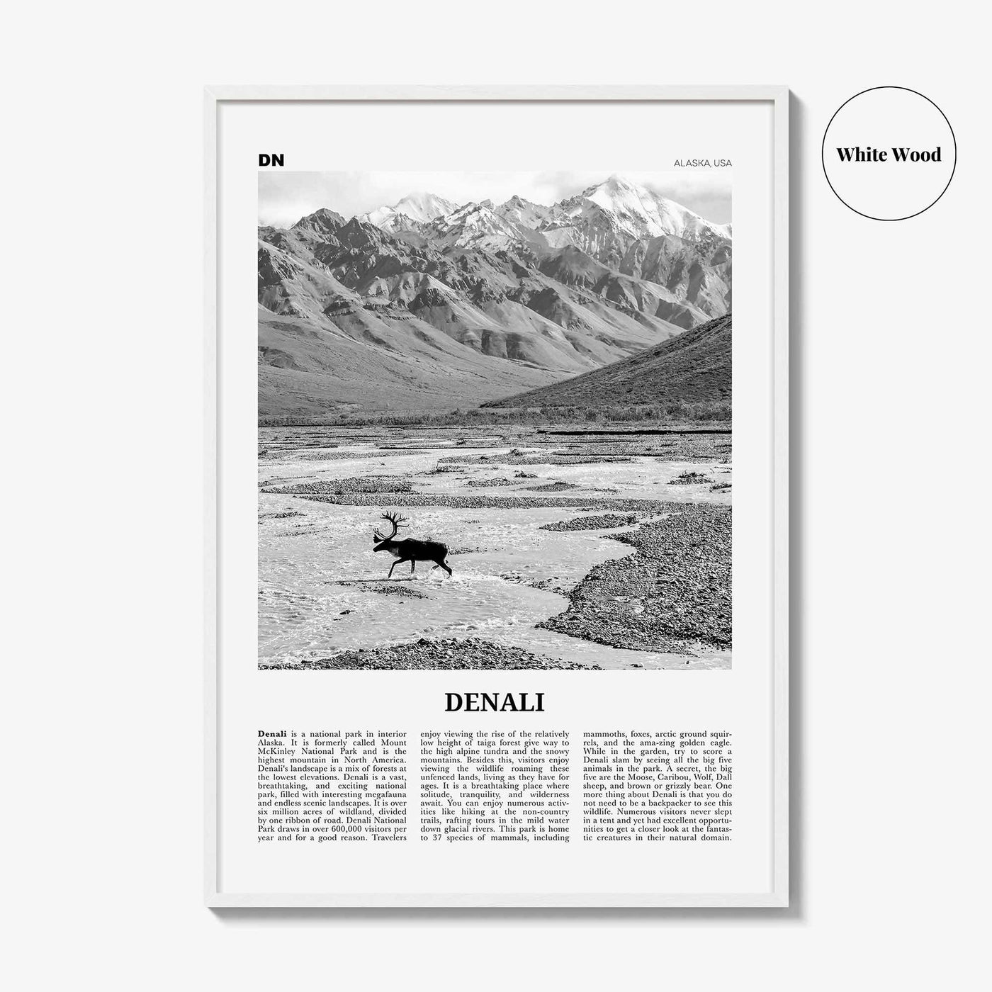 Denali Print Black and White, Denali Wall Art, Denali Poster, Denali Photo, Alaska, USA, United States, North America