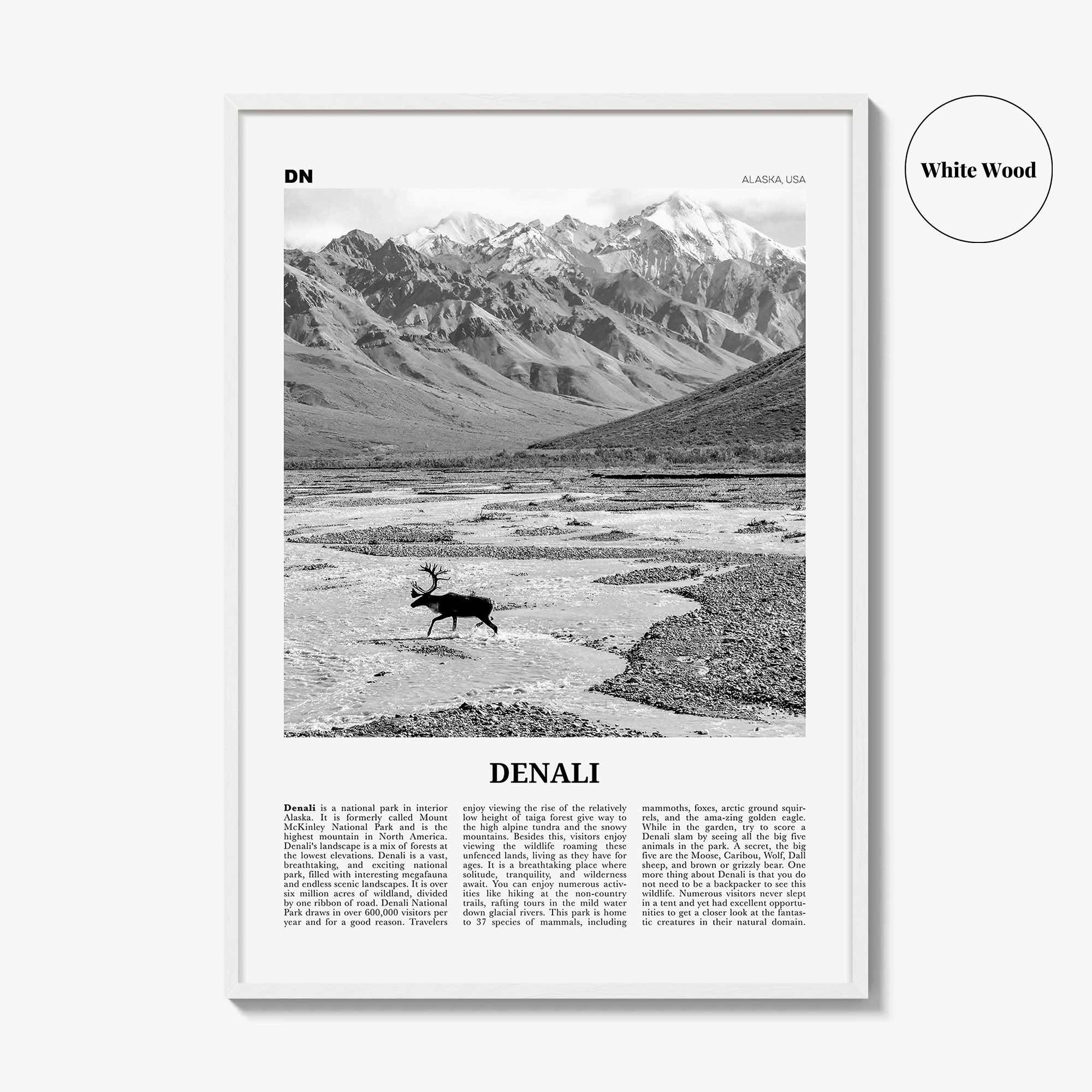 Denali Print Black and White, Denali Wall Art, Denali Poster, Denali Photo, Alaska, USA, United States, North America