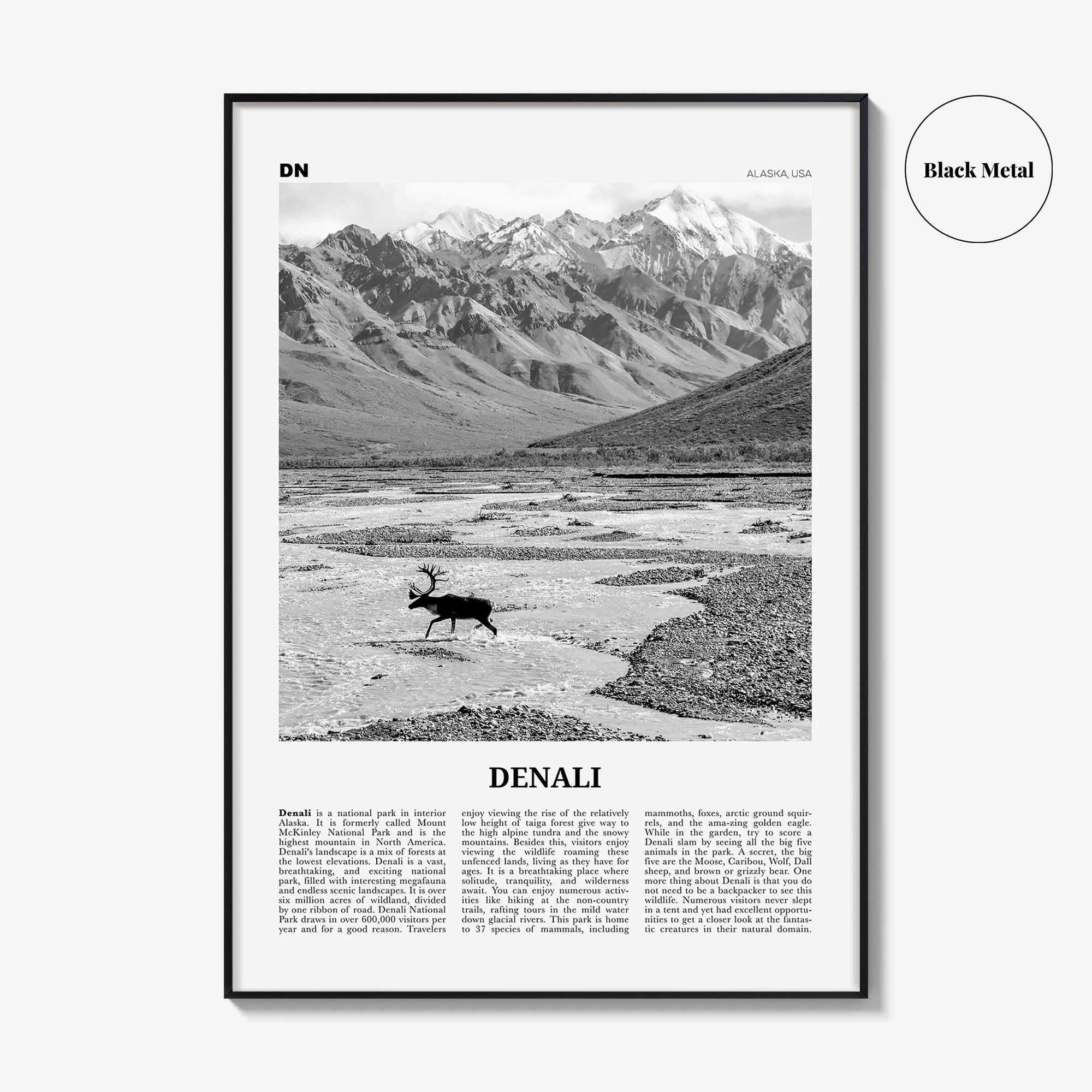Denali Print Black and White, Denali Wall Art, Denali Poster, Denali Photo, Alaska, USA, United States, North America