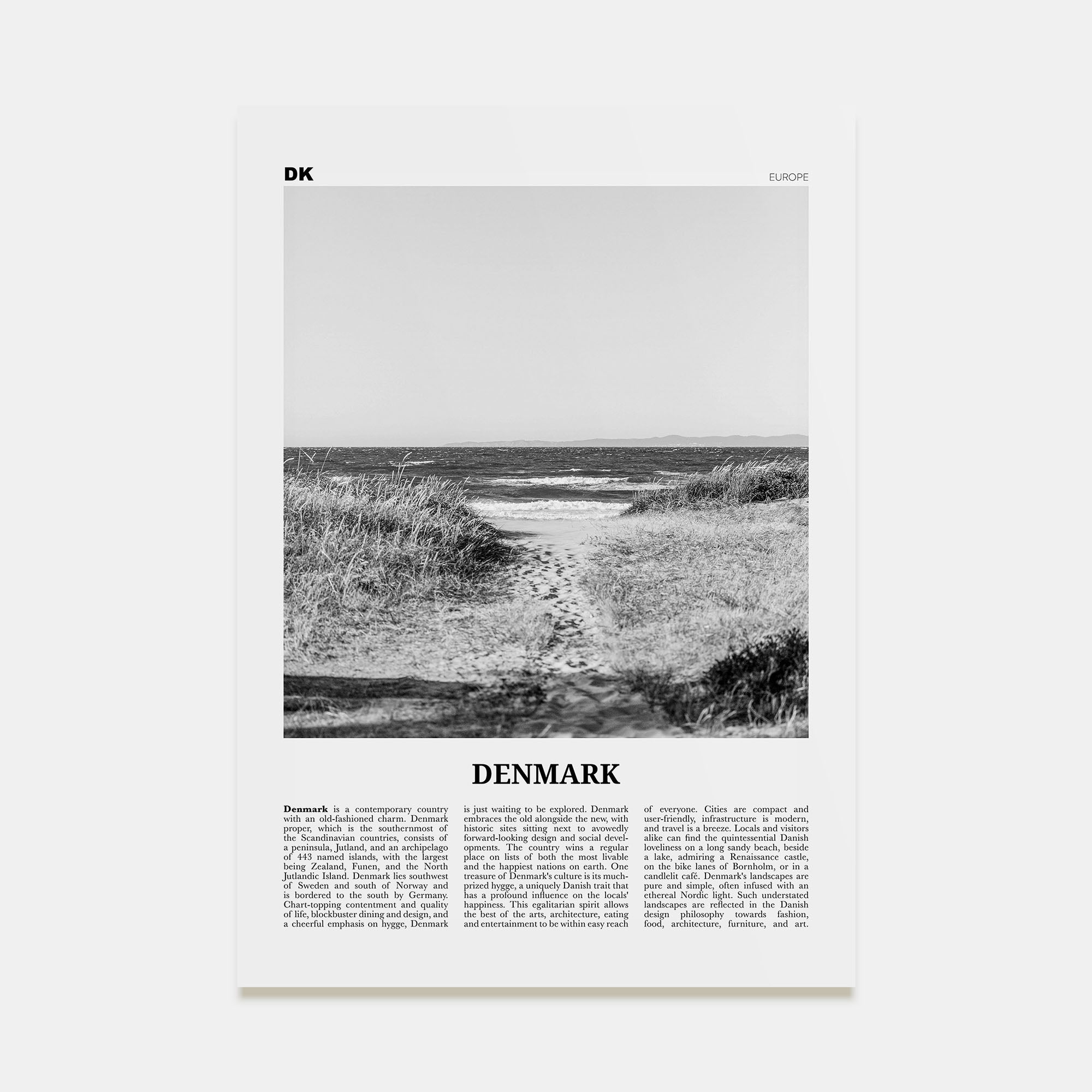 Denmark Travel B&W Poster