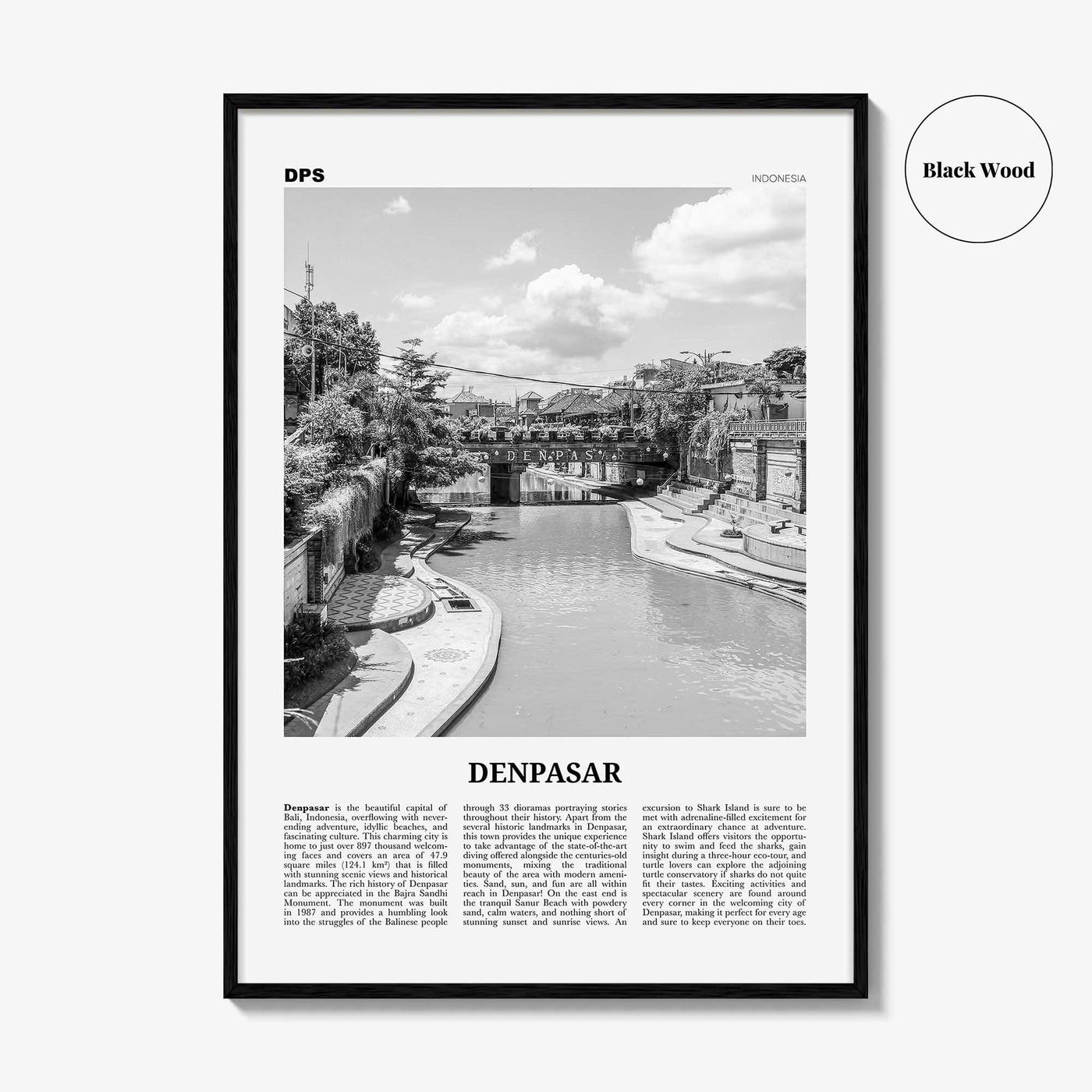 Denpasar Print Black and White, Denpasar Wall Art, Denpasar Poster, Denpasar Photo, Denpasar Wall Décor, Indonesia, Bali, Kota Denpasar
