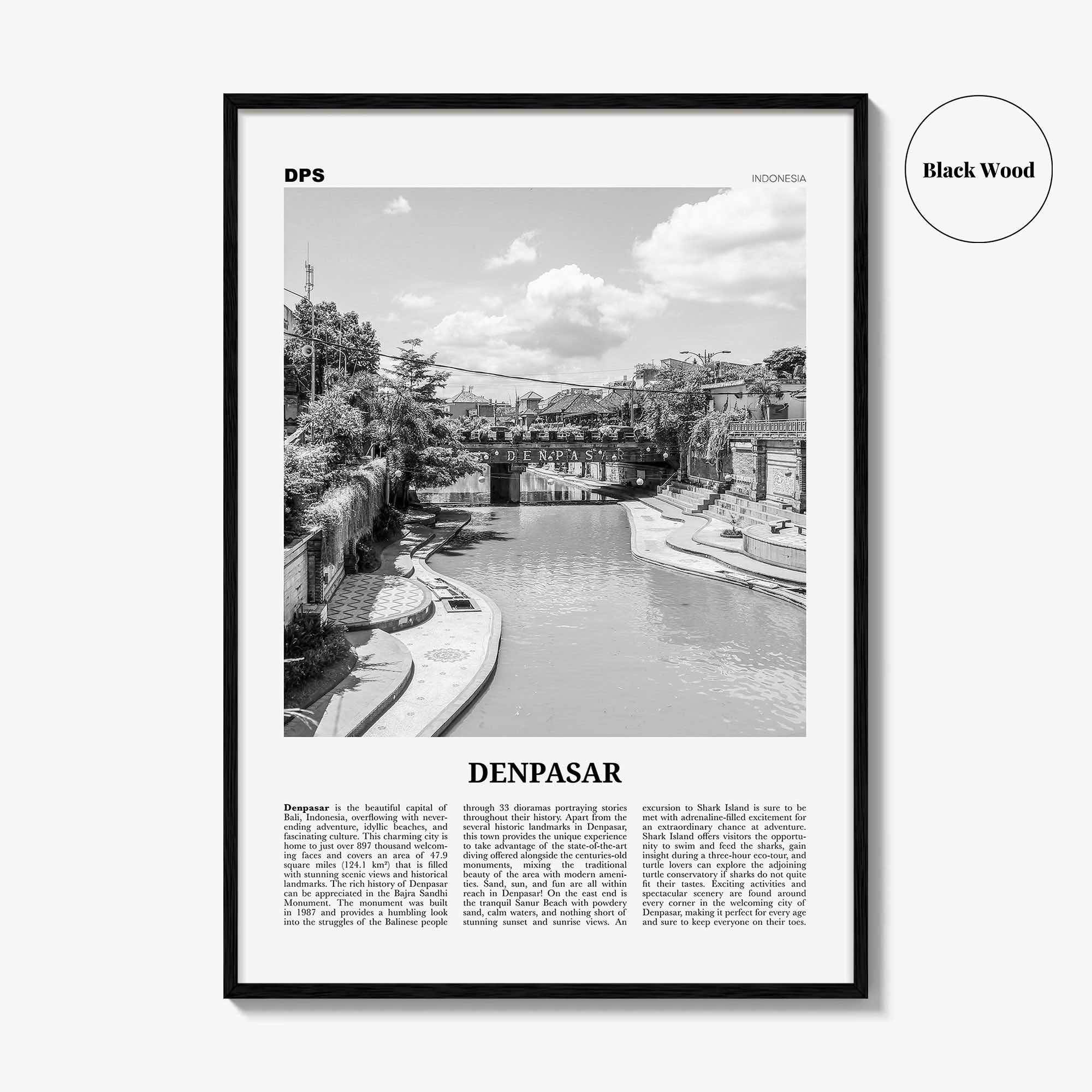 Denpasar Print Black and White, Denpasar Wall Art, Denpasar Poster, Denpasar Photo, Denpasar Wall Décor, Indonesia, Bali, Kota Denpasar