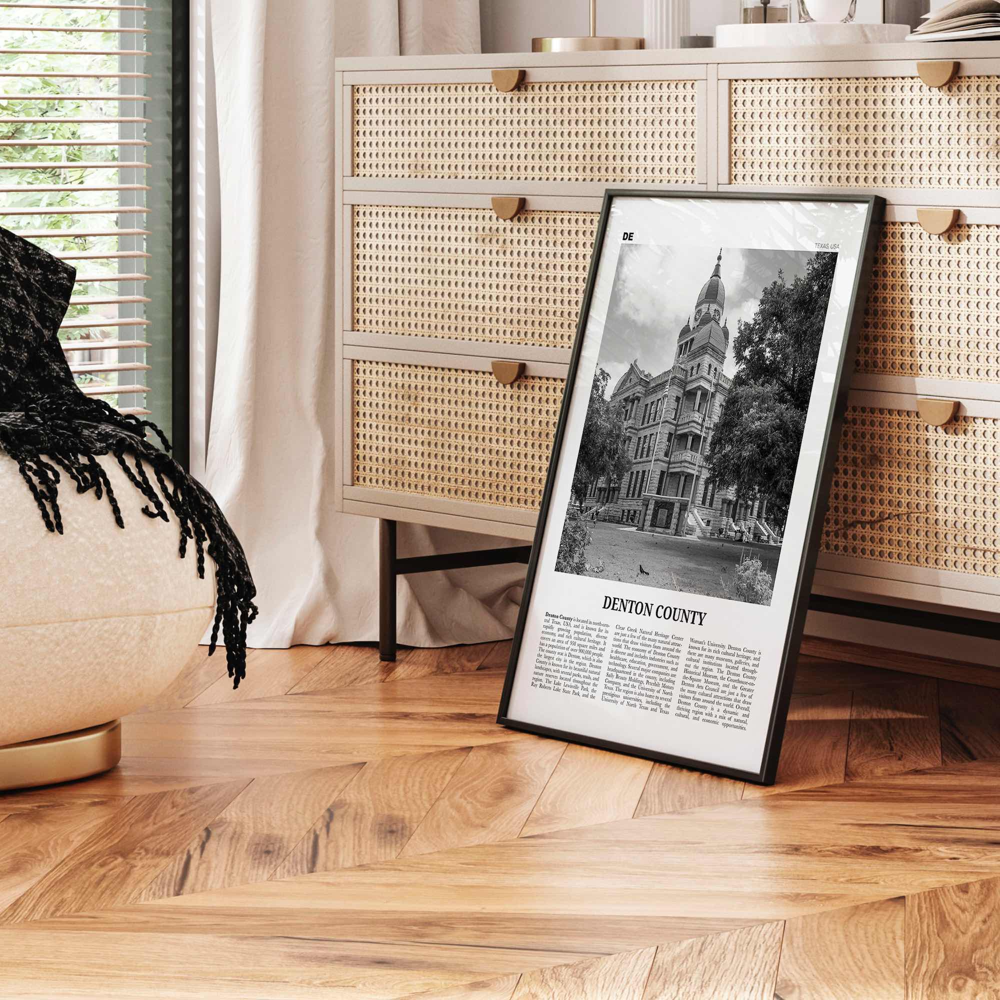 Denton County Print Black and White, Denton County Wall Art, Denton County Poster, Denton County Photo, Denton County Wall Décor, Denton Map