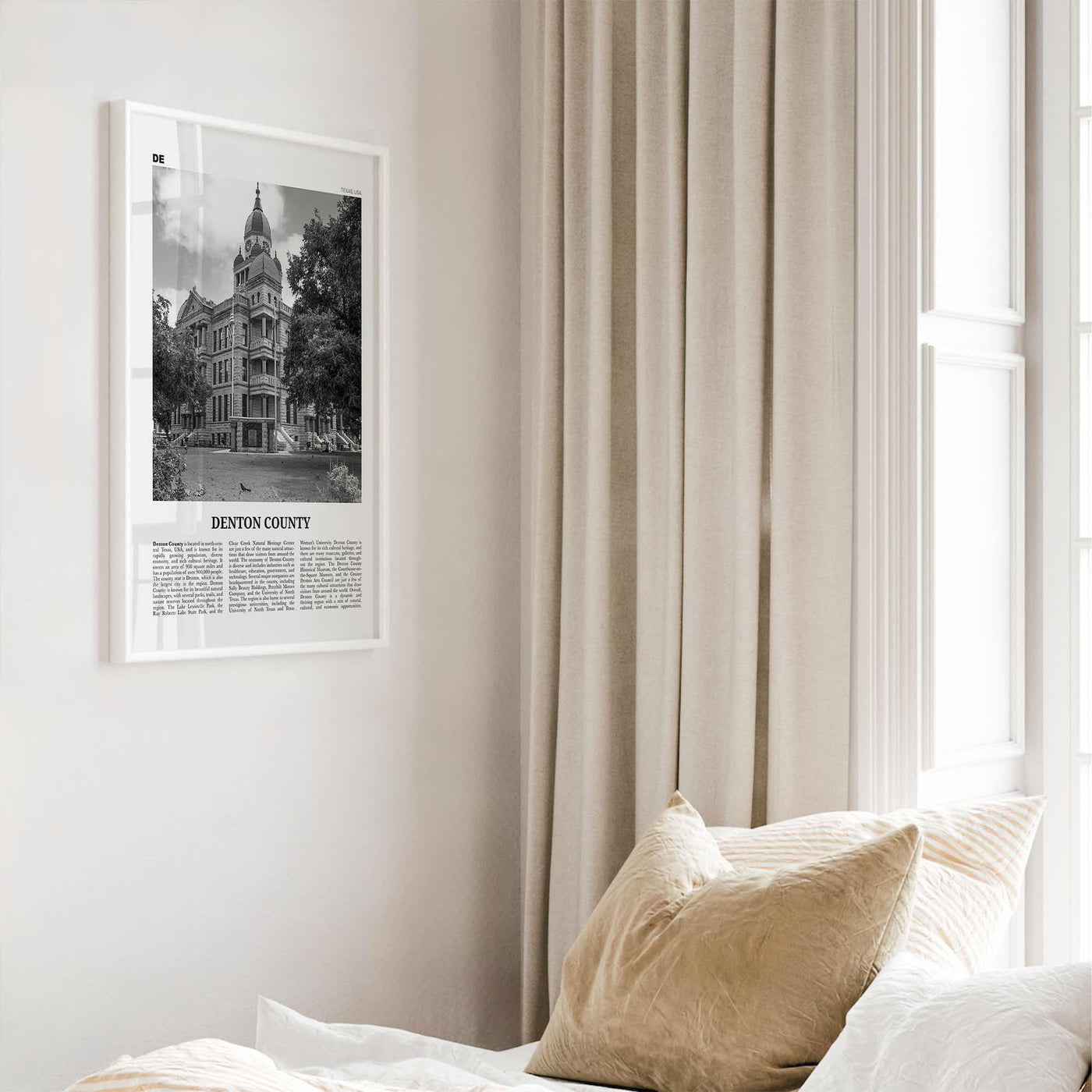 Denton County Print Black and White, Denton County Wall Art, Denton County Poster, Denton County Photo, Denton County Wall Décor, Denton Map