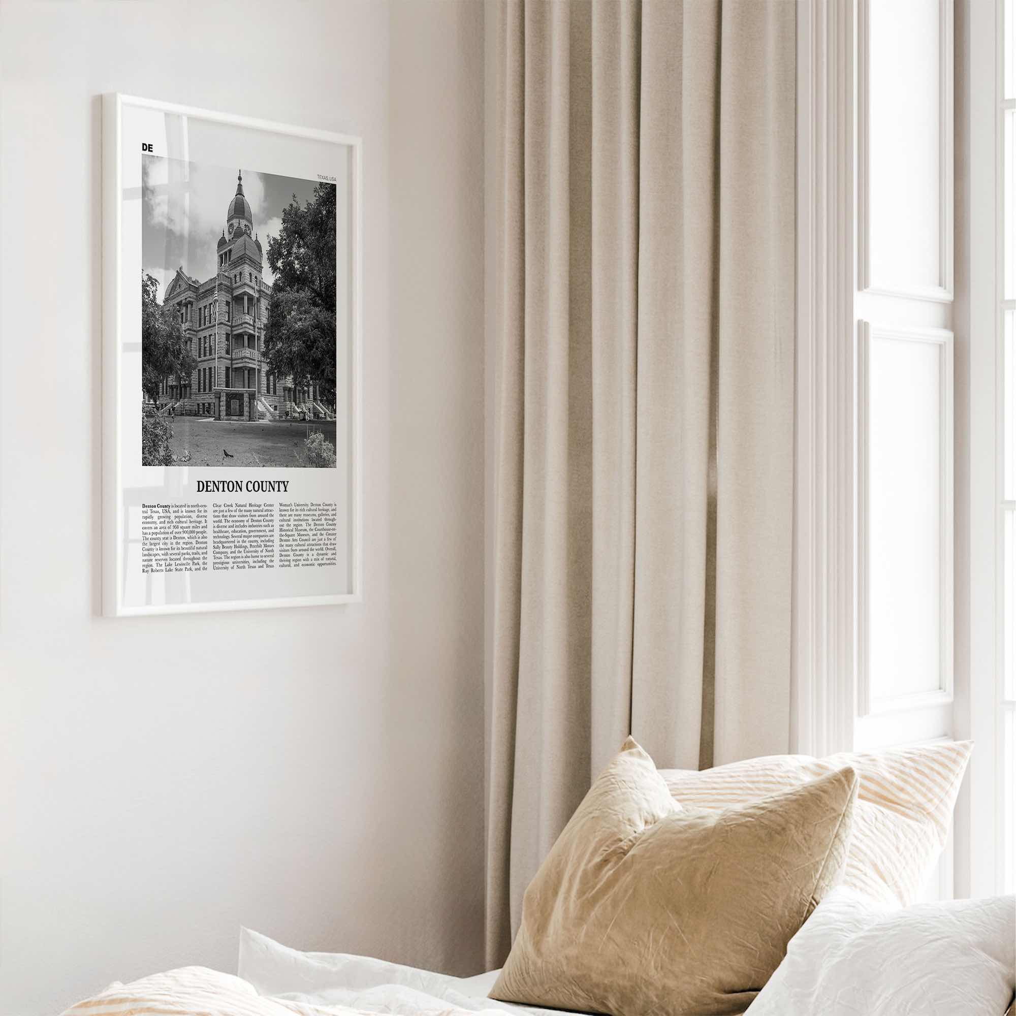 Denton County Print Black and White, Denton County Wall Art, Denton County Poster, Denton County Photo, Denton County Wall Décor, Denton Map