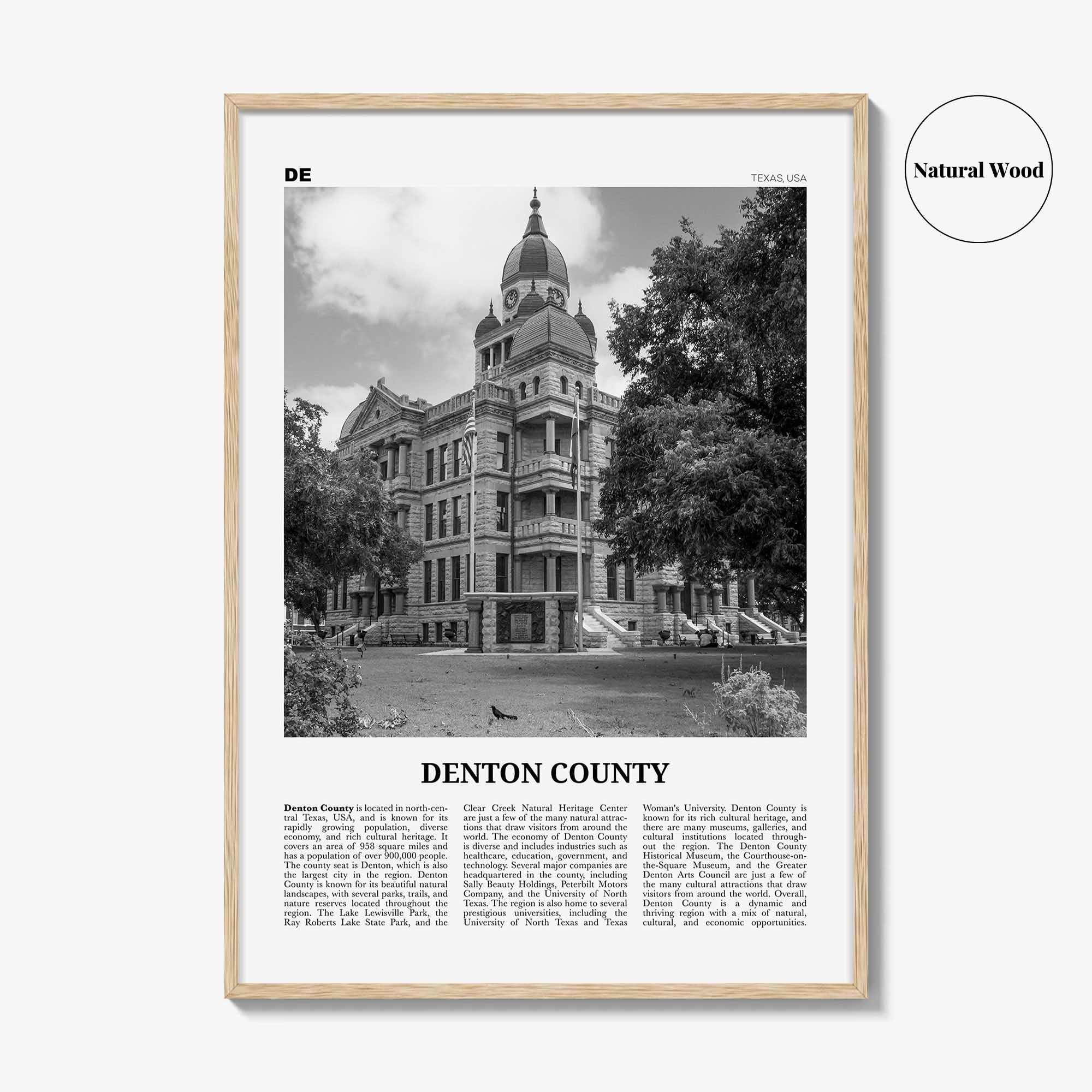 Denton County Print Black and White, Denton County Wall Art, Denton County Poster, Denton County Photo, Denton County Wall Décor, Denton Map