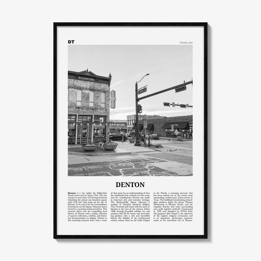 Denton Print Black and White, Denton Wall Art, Denton Poster, Denton Photo, Denton Map, Denton Wall Decor, Texas, USA, United States