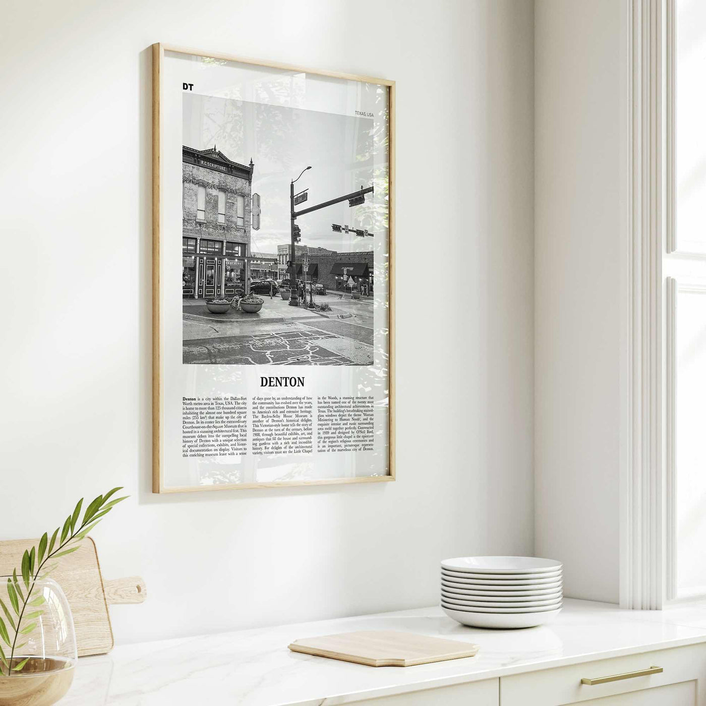 Denton Print Black and White, Denton Wall Art, Denton Poster, Denton Photo, Denton Map, Denton Wall Decor, Texas, USA, United States