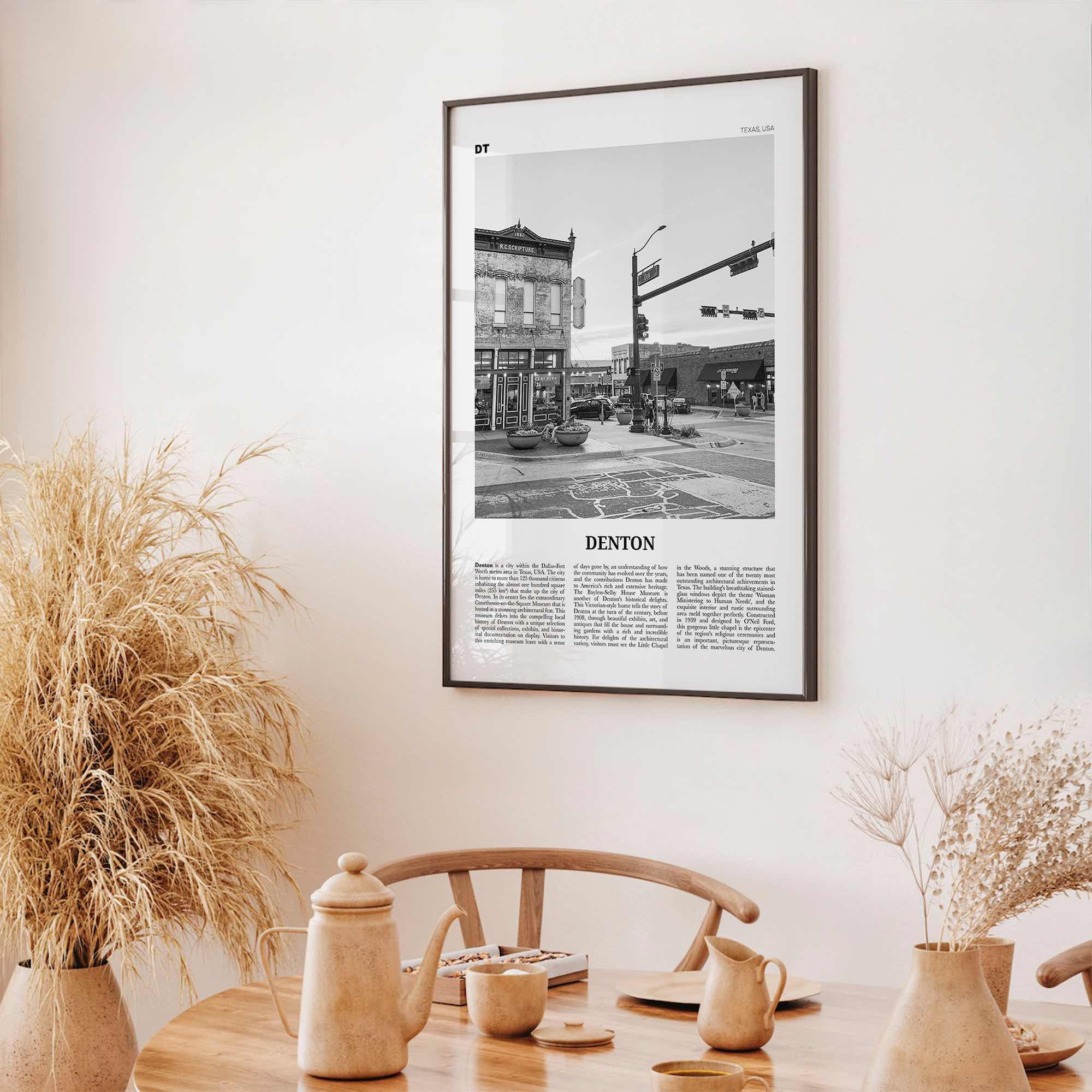 Denton Print Black and White, Denton Wall Art, Denton Poster, Denton Photo, Denton Map, Denton Wall Decor, Texas, USA, United States