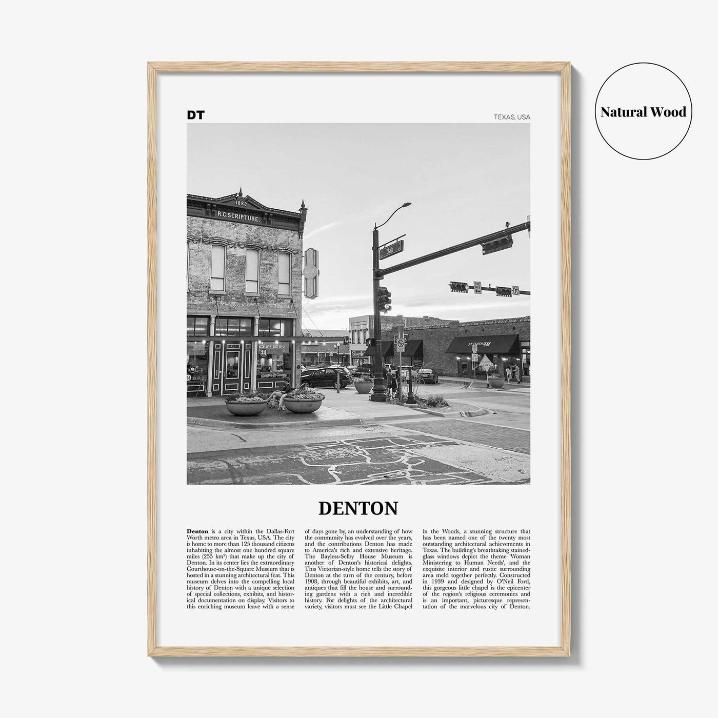 Denton Print Black and White, Denton Wall Art, Denton Poster, Denton Photo, Denton Map, Denton Wall Decor, Texas, USA, United States