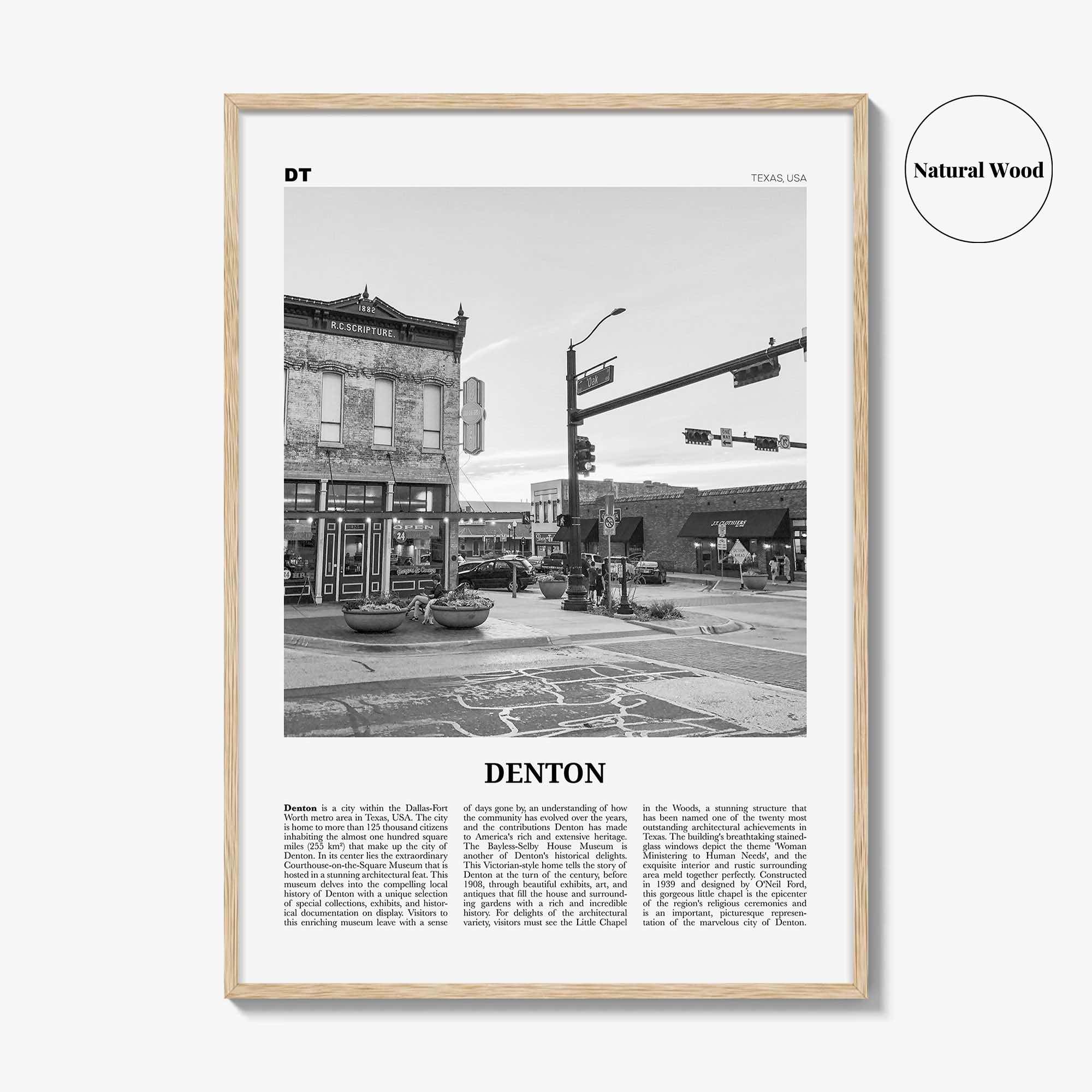 Denton Print Black and White, Denton Wall Art, Denton Poster, Denton Photo, Denton Map, Denton Wall Decor, Texas, USA, United States