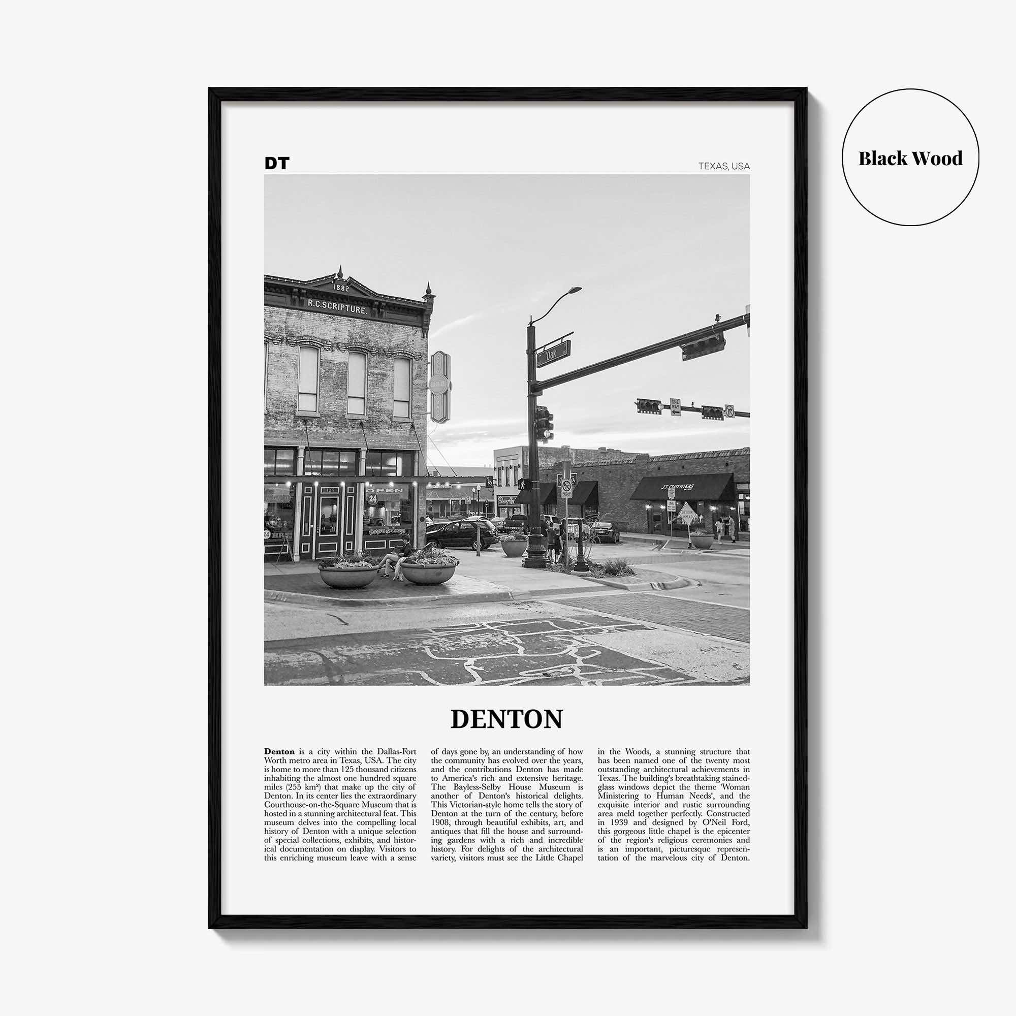 Denton Print Black and White, Denton Wall Art, Denton Poster, Denton Photo, Denton Map, Denton Wall Decor, Texas, USA, United States