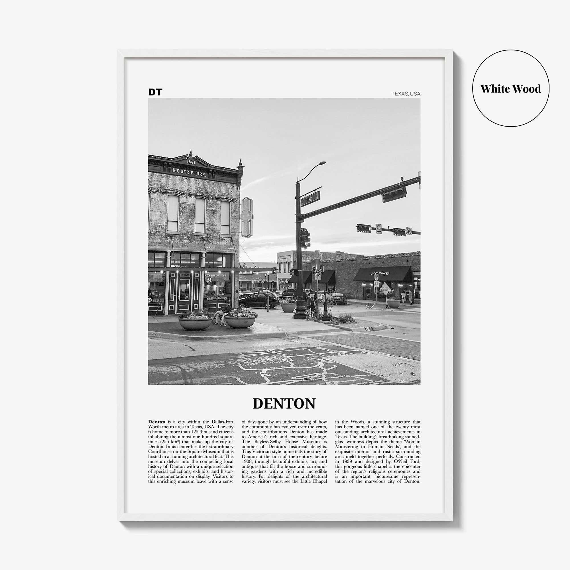 Denton Print Black and White, Denton Wall Art, Denton Poster, Denton Photo, Denton Map, Denton Wall Decor, Texas, USA, United States