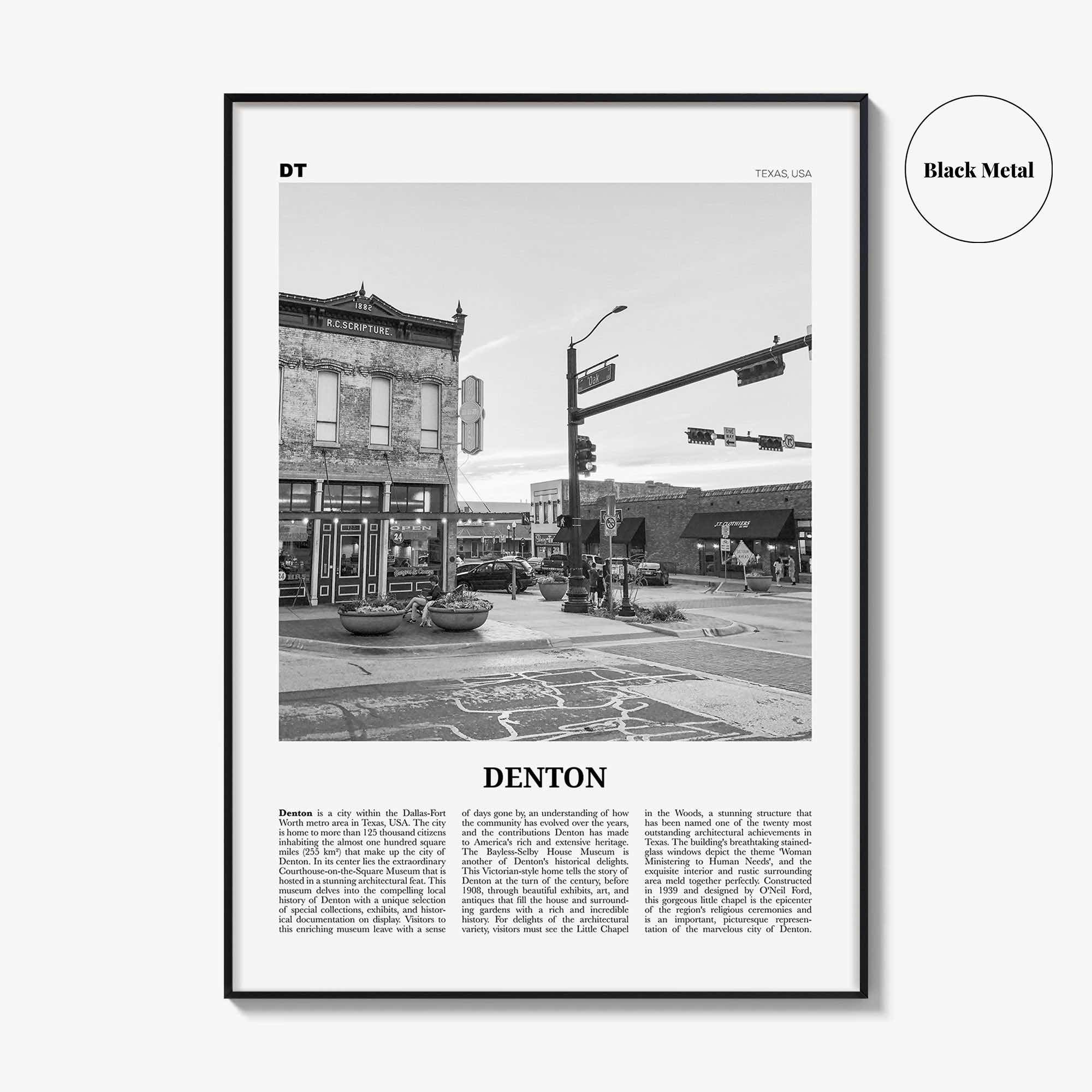 Denton Print Black and White, Denton Wall Art, Denton Poster, Denton Photo, Denton Map, Denton Wall Decor, Texas, USA, United States