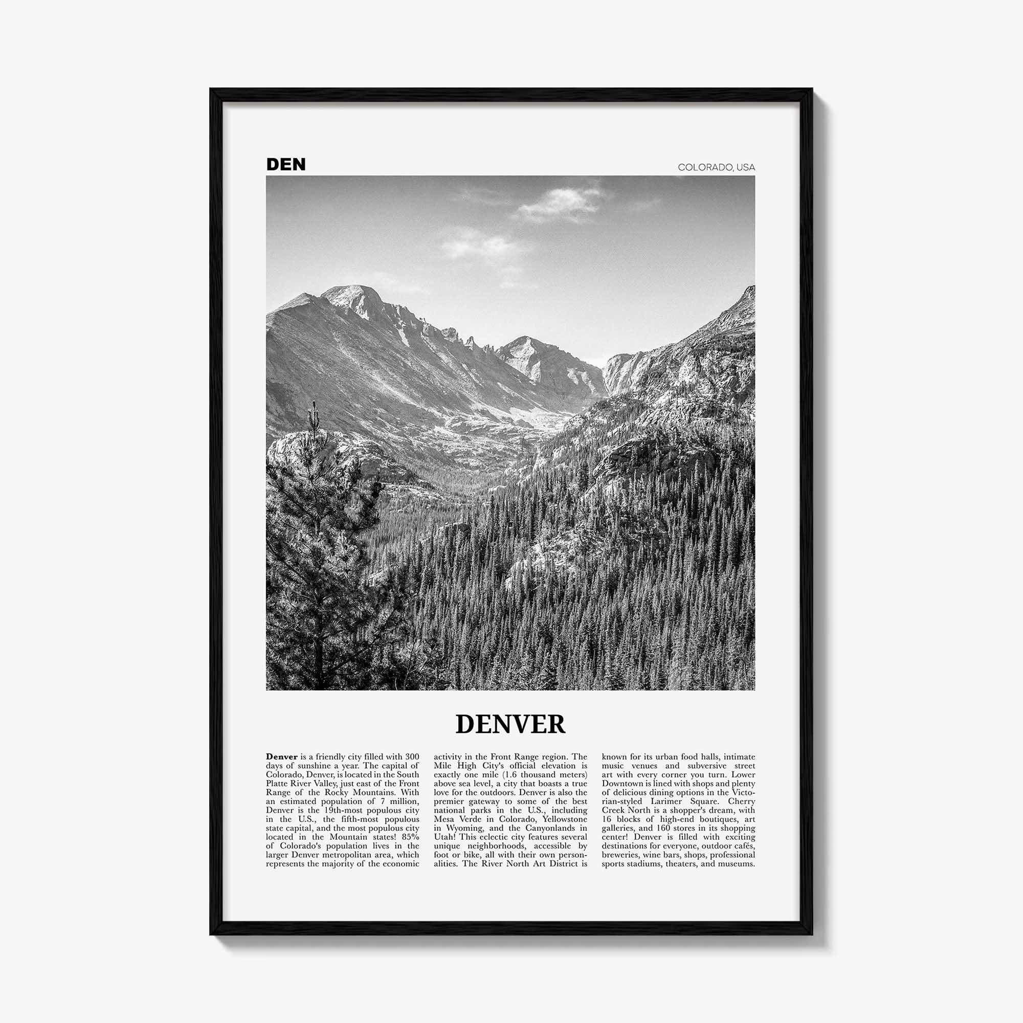 Denver Print Black and White No 1, Denver Wall Art, Denver Poster, Denver Photo, Denver Wall Decor, Colorado, USA, United States